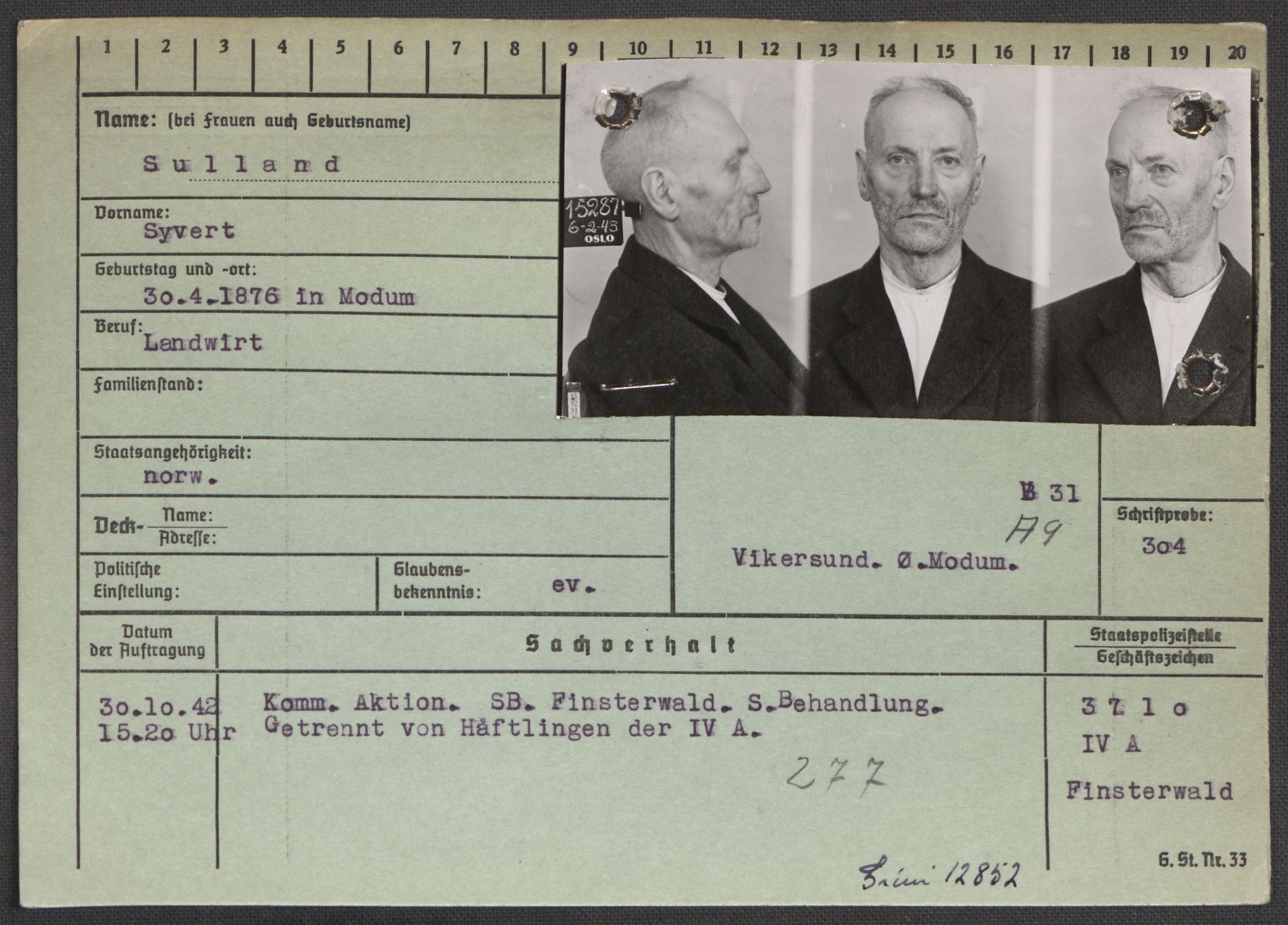 Befehlshaber der Sicherheitspolizei und des SD, RA/RAFA-5969/E/Ea/Eaa/L0009: Register over norske fanger i Møllergata 19: Ru-Sy, 1940-1945, p. 1426