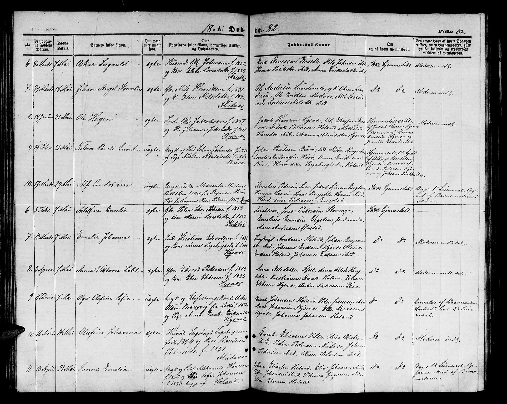 Ministerialprotokoller, klokkerbøker og fødselsregistre - Nordland, AV/SAT-A-1459/816/L0252: Parish register (copy) no. 816C02, 1871-1885, p. 62