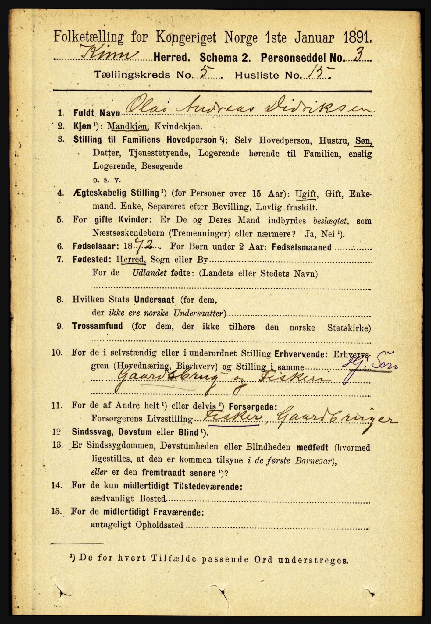 RA, 1891 census for 1437 Kinn, 1891, p. 1903