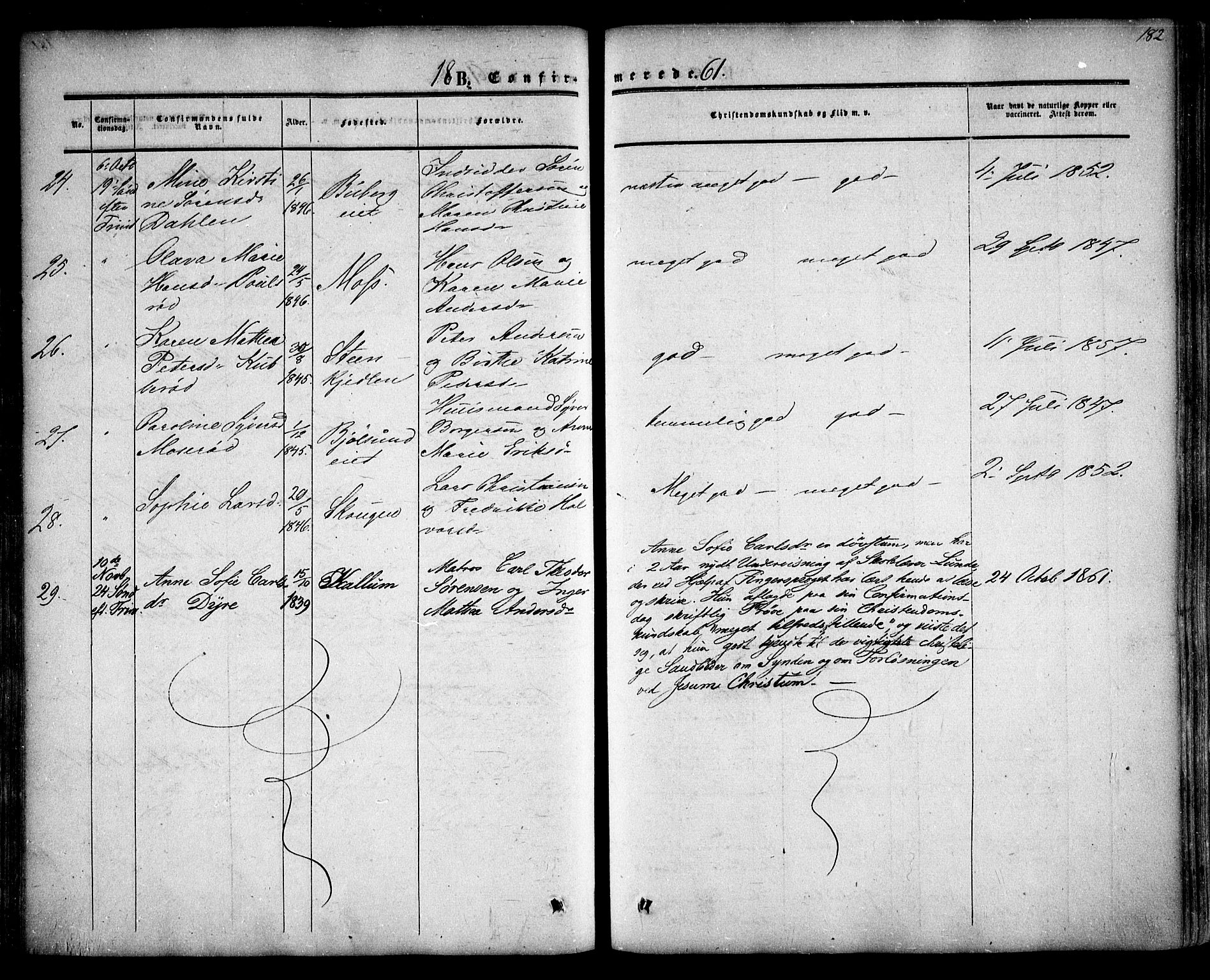 Rygge prestekontor Kirkebøker, SAO/A-10084b/F/Fa/L0005: Parish register (official) no. 5, 1852-1871, p. 182