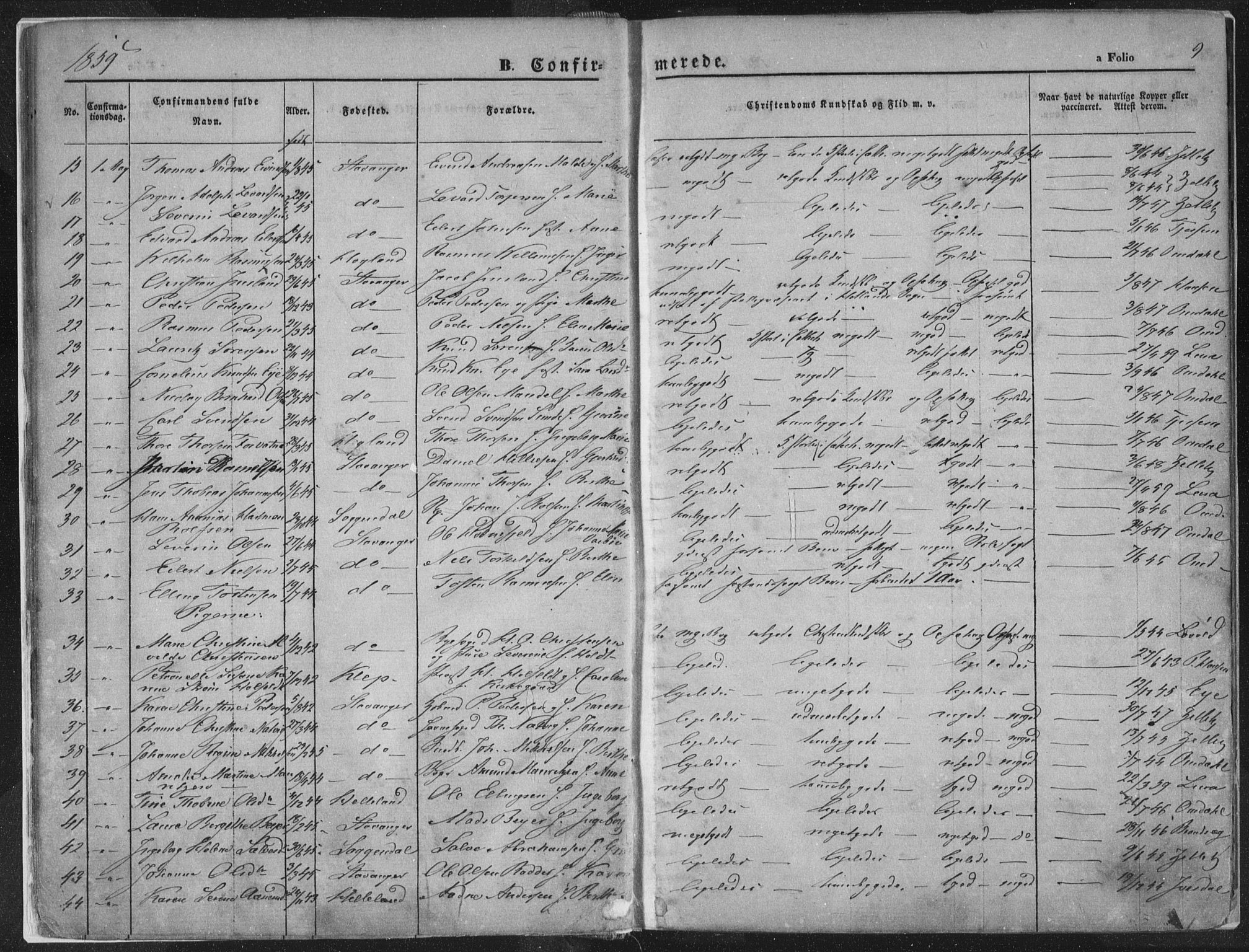 Domkirken sokneprestkontor, AV/SAST-A-101812/001/30/30BA/L0018: Parish register (official) no. A 17, 1857-1877, p. 9