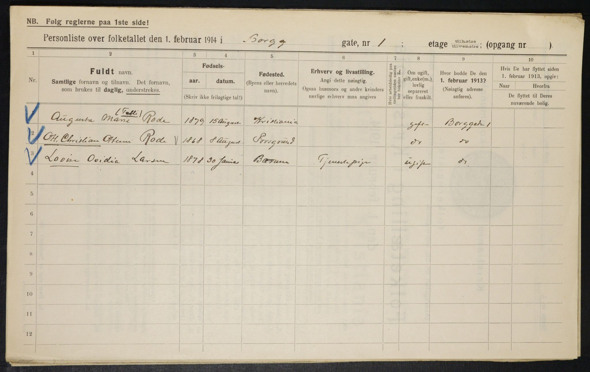 OBA, Municipal Census 1914 for Kristiania, 1914, p. 7701