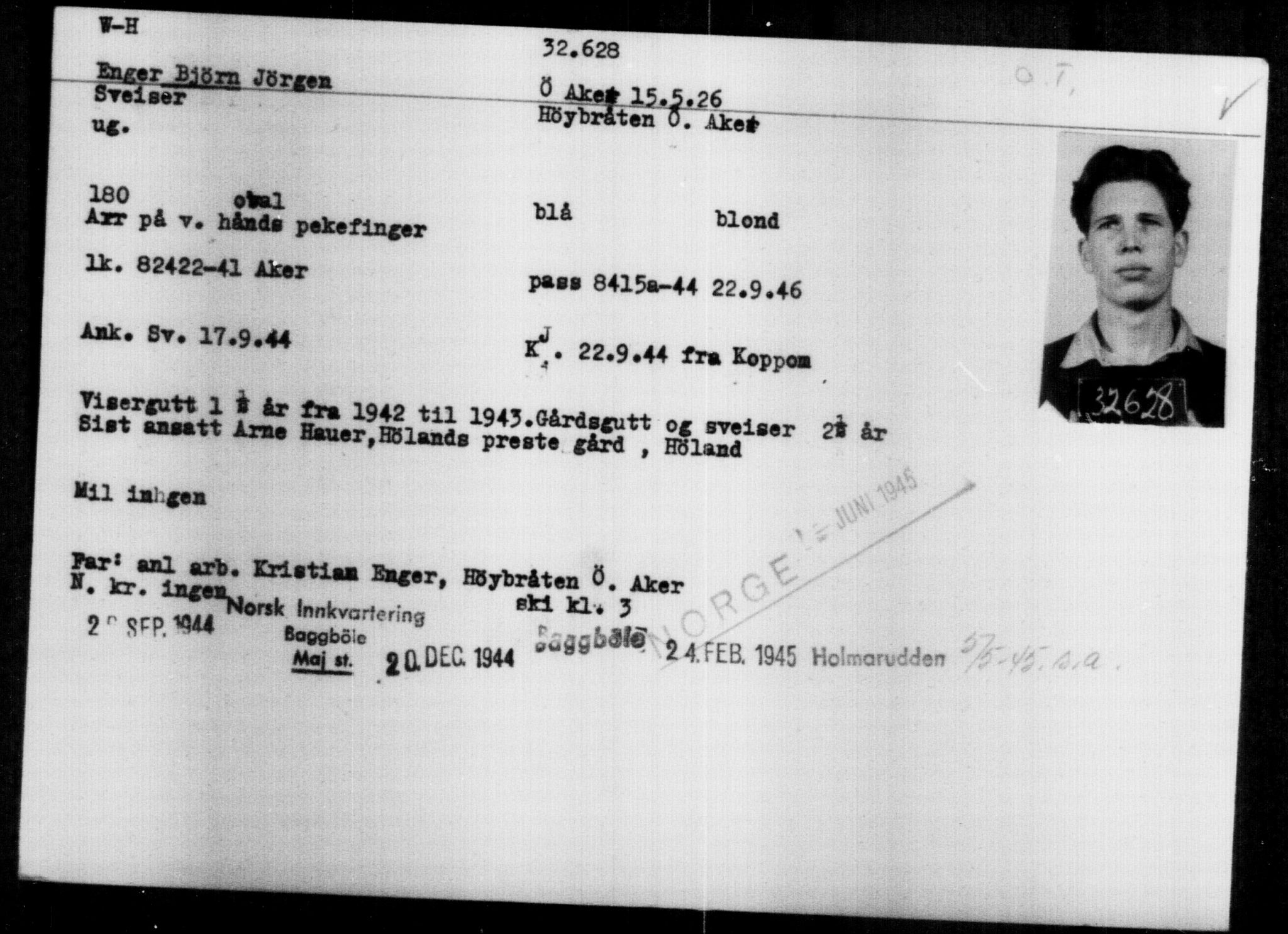 Utenriksstasjonene, Legasjonen i Stockholm, Flyktningkontoret, AV/RA-S-6753/V/Va/L0013: Kjesäterkartoteket, flyktninger med registreringsnr. 31500-34731, 1940-1945, p. 1191