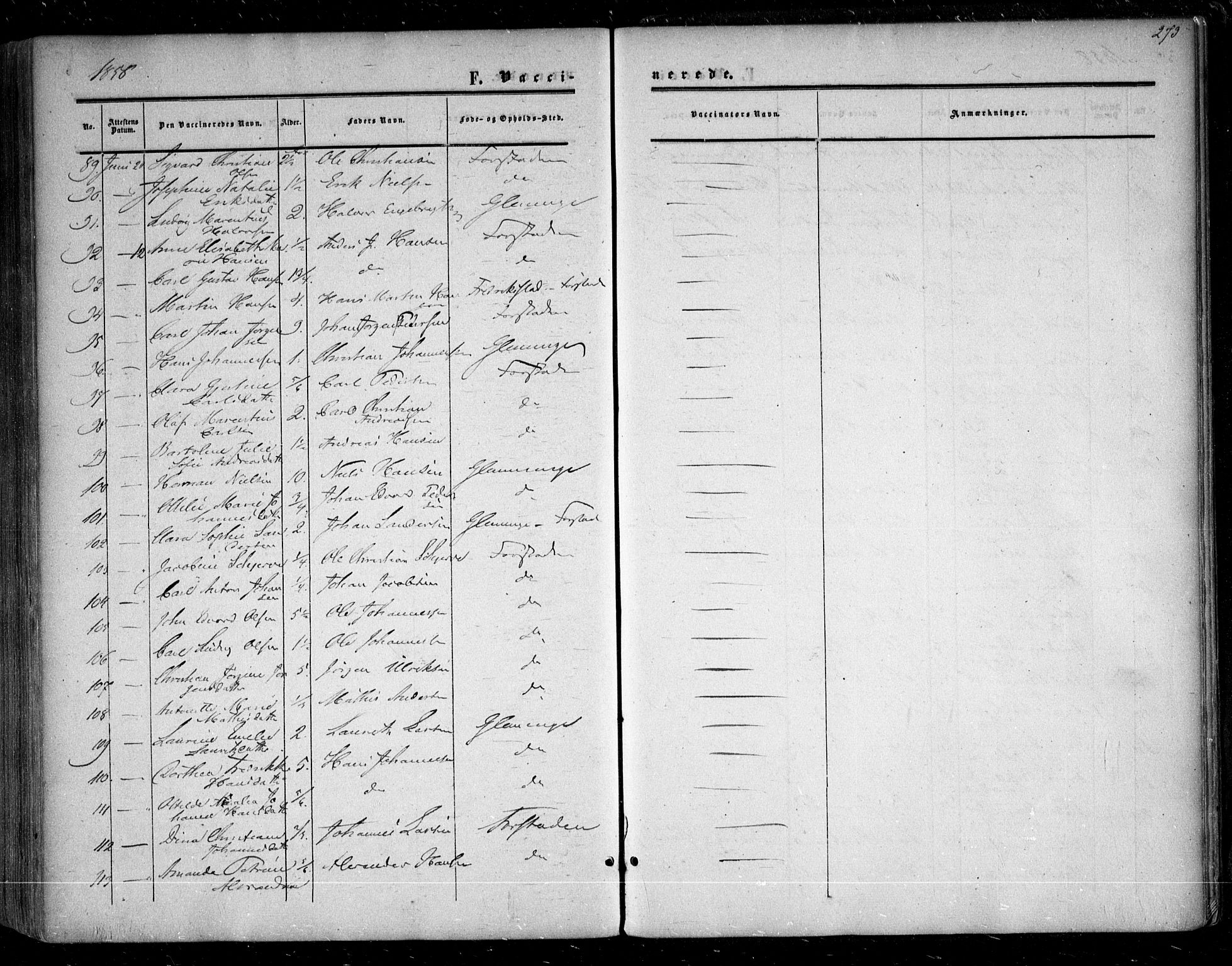 Glemmen prestekontor Kirkebøker, AV/SAO-A-10908/F/Fa/L0007: Parish register (official) no. 7, 1853-1862, p. 273