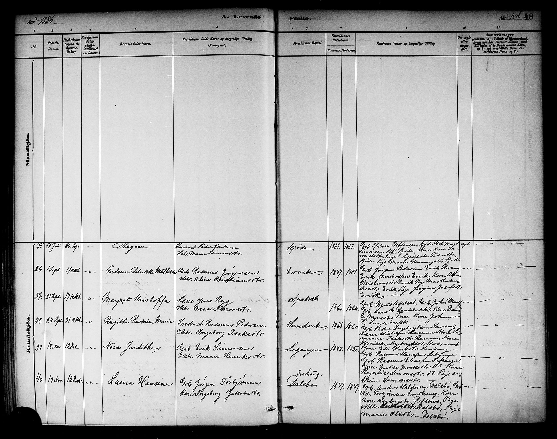 Selje sokneprestembete, SAB/A-99938/H/Ha/Haa/Haab: Parish register (official) no. B 1, 1881-1890, p. 48