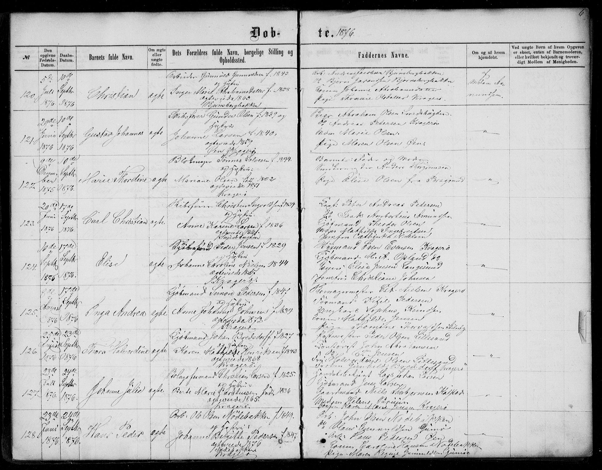 Kragerø kirkebøker, AV/SAKO-A-278/G/Ga/L0006: Parish register (copy) no. 6, 1876-1881, p. 6