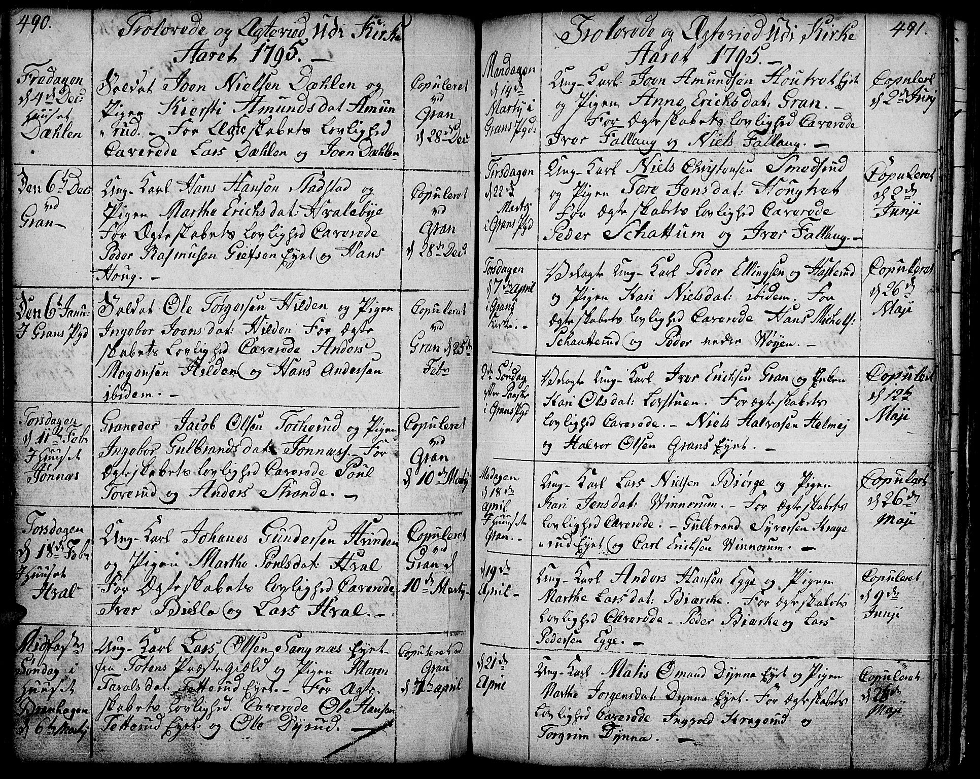 Gran prestekontor, SAH/PREST-112/H/Ha/Haa/L0006: Parish register (official) no. 6, 1787-1824, p. 490-491