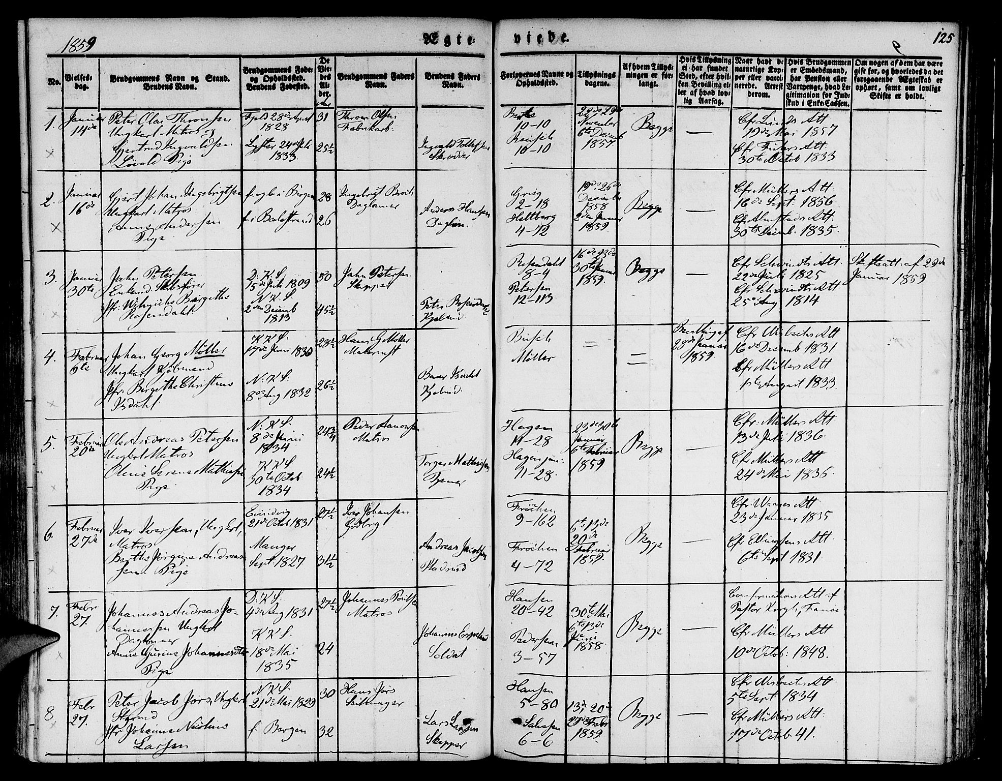 Nykirken Sokneprestembete, AV/SAB-A-77101/H/Hab: Parish register (copy) no. D 1, 1832-1867, p. 125