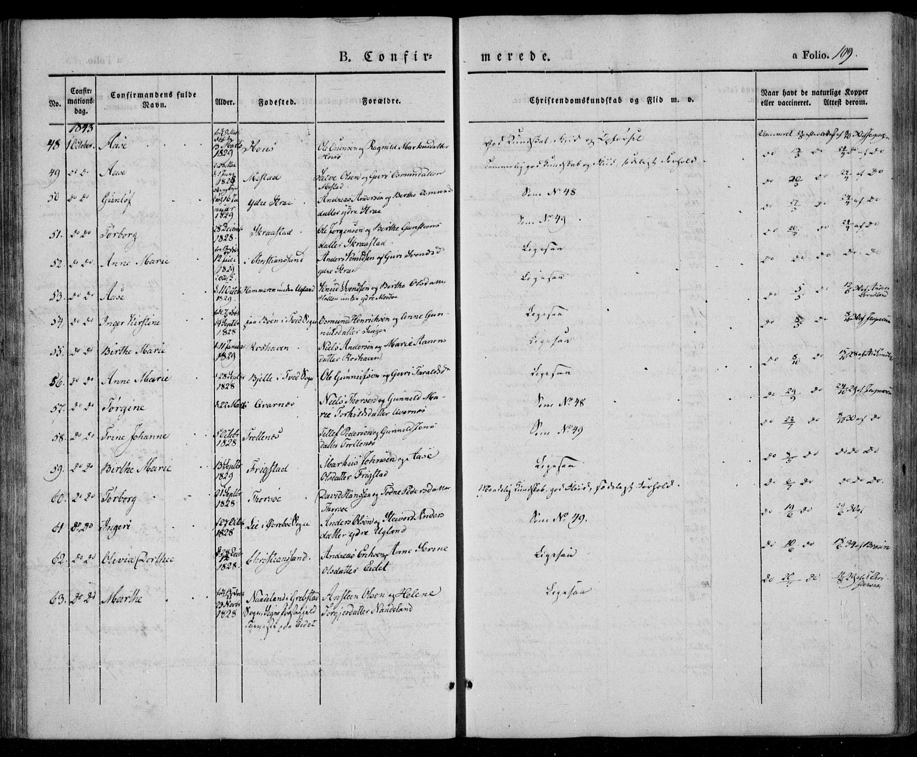 Oddernes sokneprestkontor, SAK/1111-0033/F/Fa/Faa/L0006: Parish register (official) no. A 6, 1838-1851, p. 109