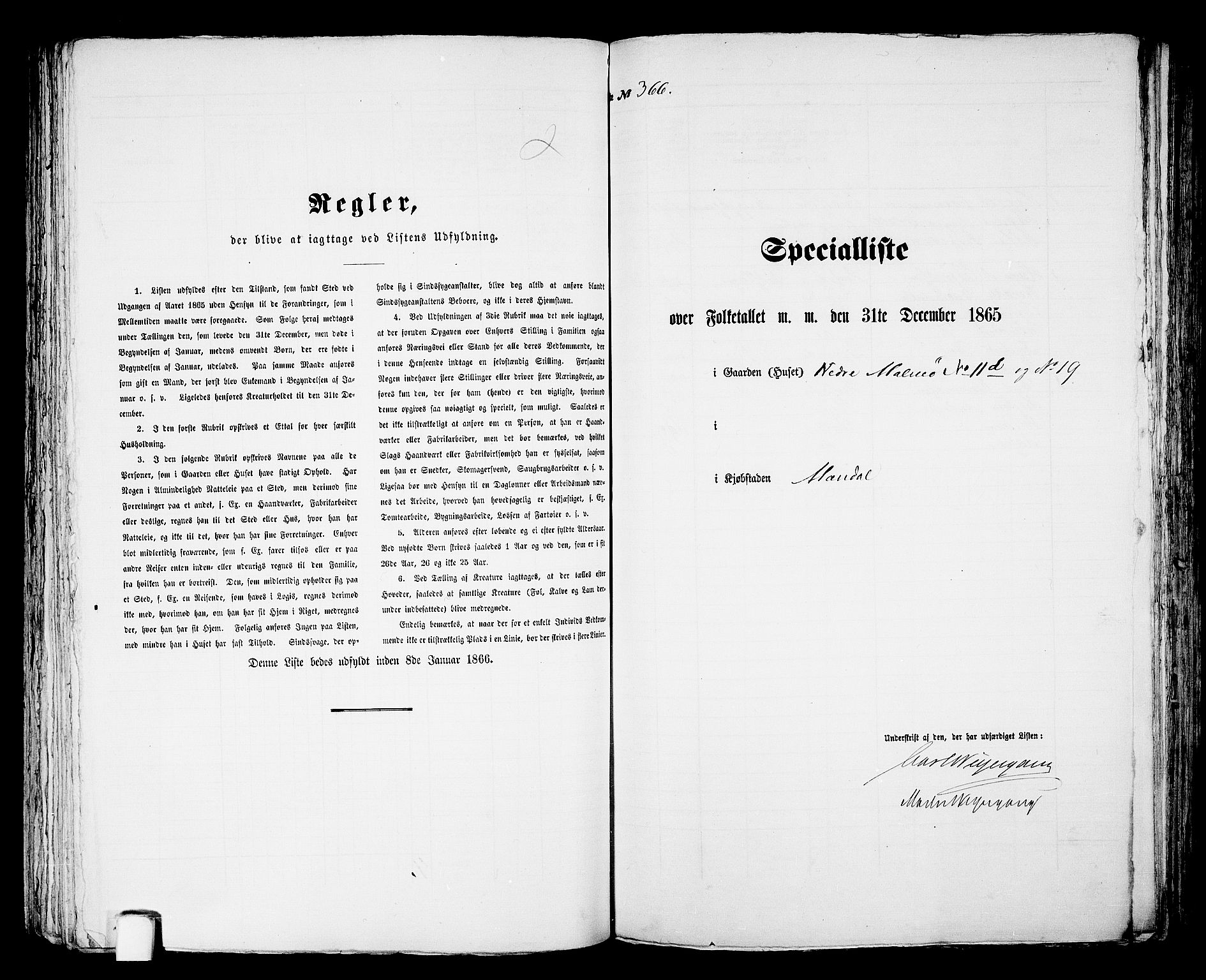 RA, 1865 census for Mandal/Mandal, 1865, p. 740