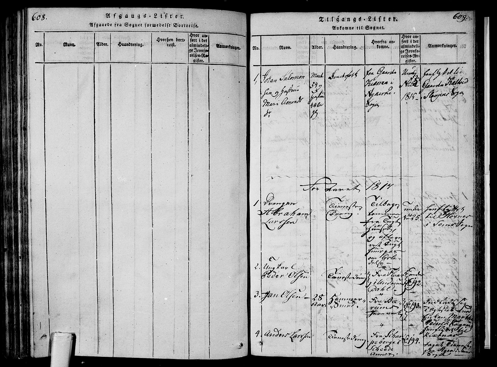 Sem kirkebøker, SAKO/A-5/F/Fa/L0004: Parish register (official) no. I 4, 1814-1825, p. 608-609