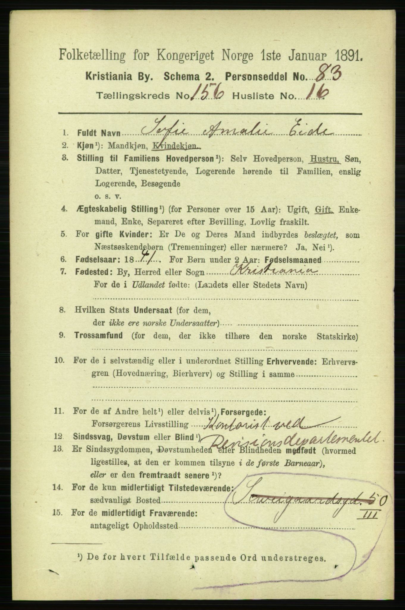 RA, 1891 census for 0301 Kristiania, 1891, p. 89165