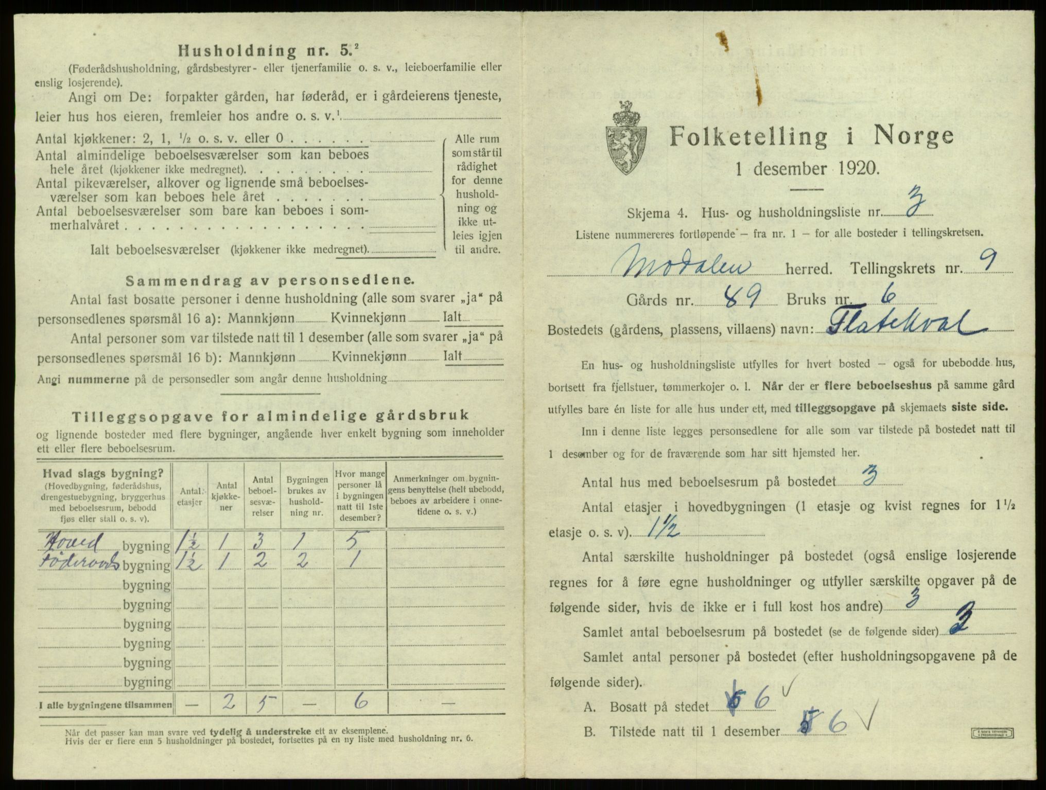 SAB, 1920 census for Modalen, 1920, p. 233