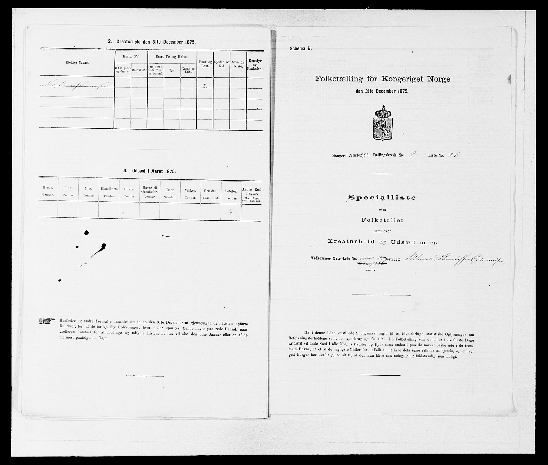 SAB, 1875 census for 1261P Manger, 1875, p. 1411