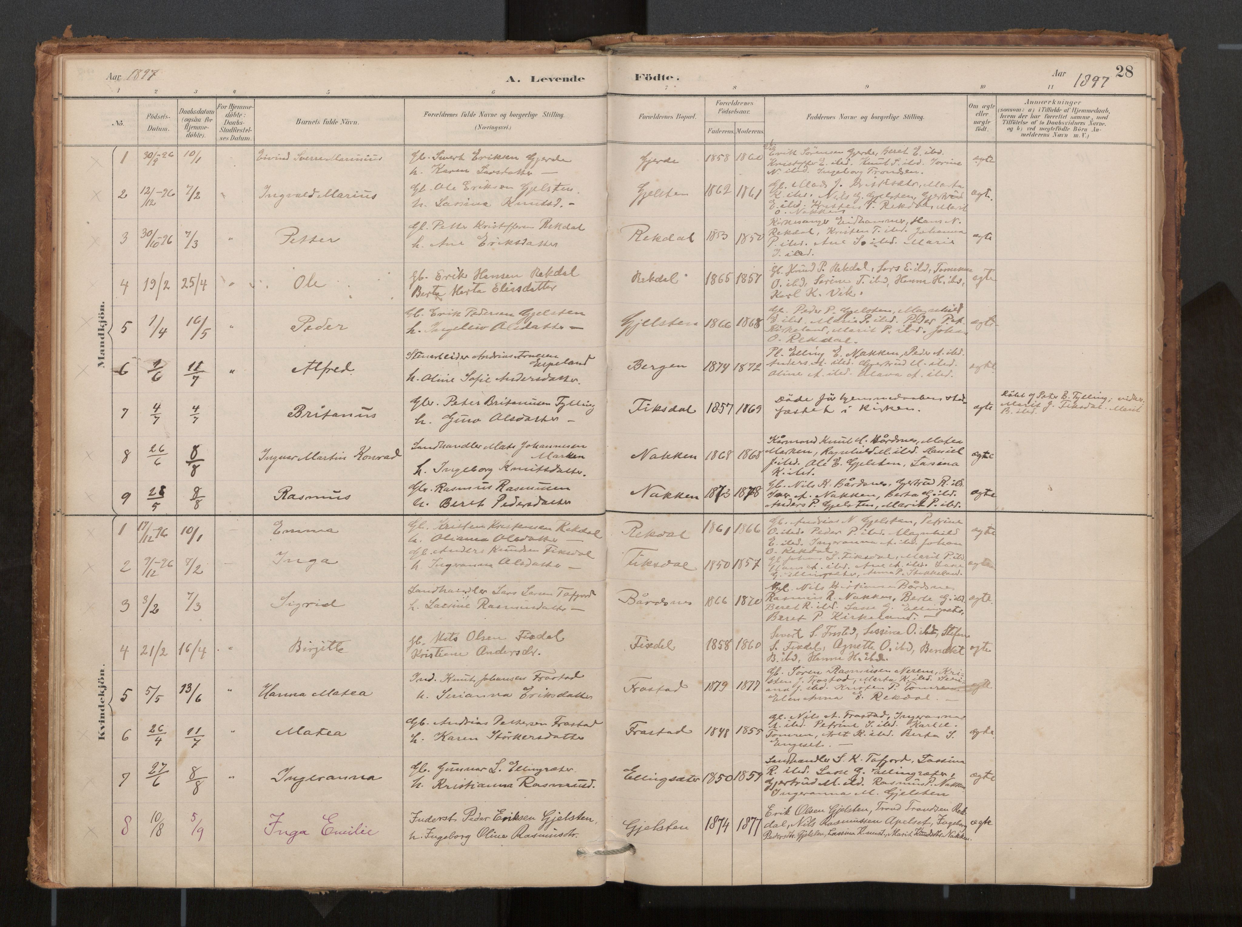 Ministerialprotokoller, klokkerbøker og fødselsregistre - Møre og Romsdal, AV/SAT-A-1454/540/L0540a: Parish register (official) no. 540A02, 1884-1908, p. 28