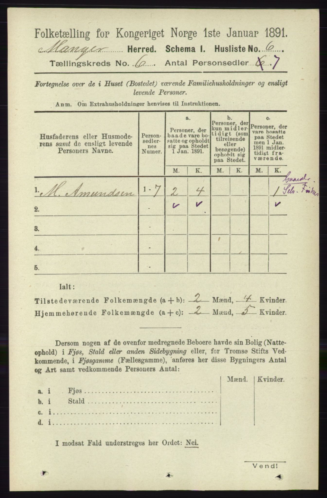 RA, 1891 census for 1261 Manger, 1891, p. 3315