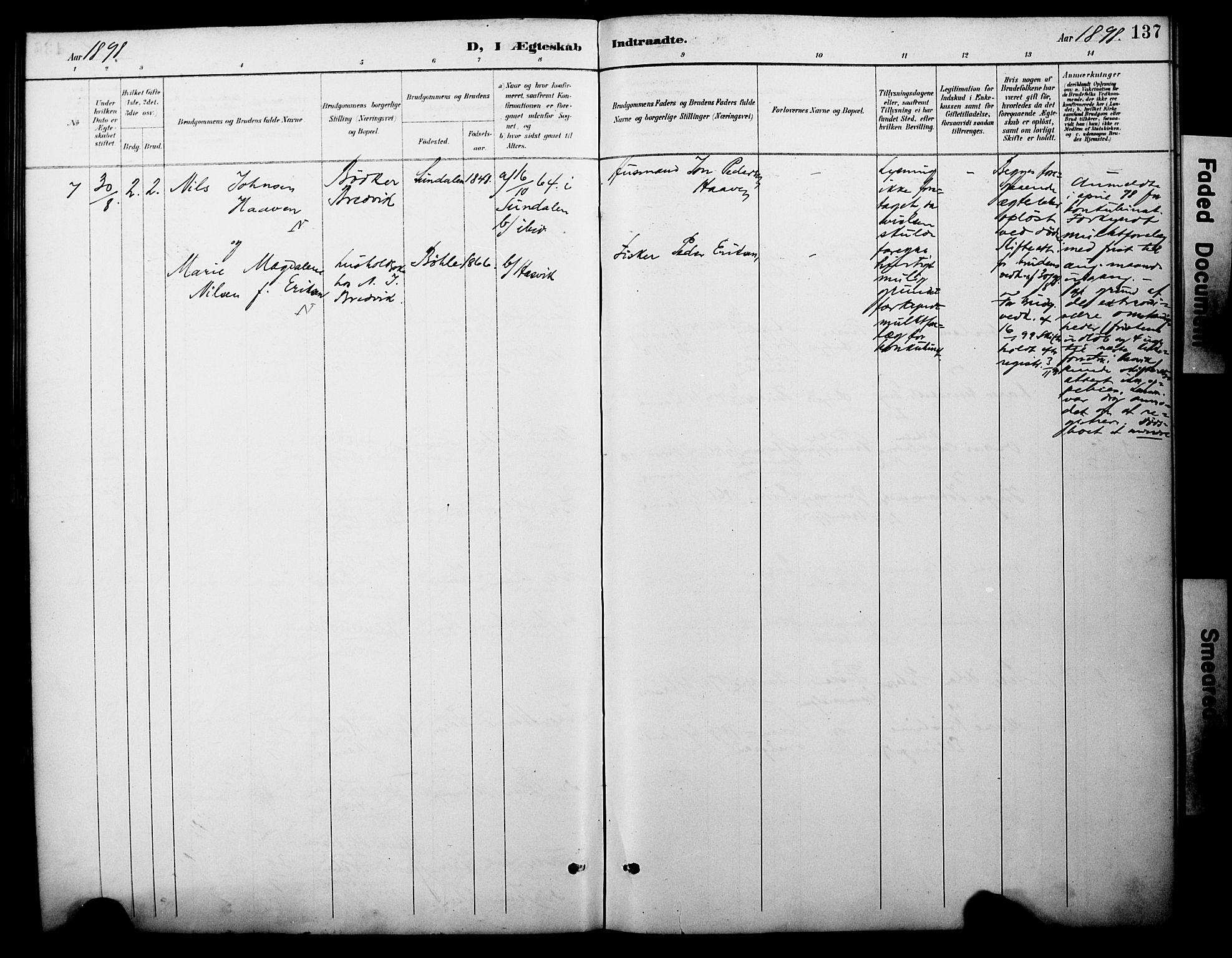 Loppa sokneprestkontor, AV/SATØ-S-1339/H/Ha/L0008kirke: Parish register (official) no. 8, 1889-1907, p. 137