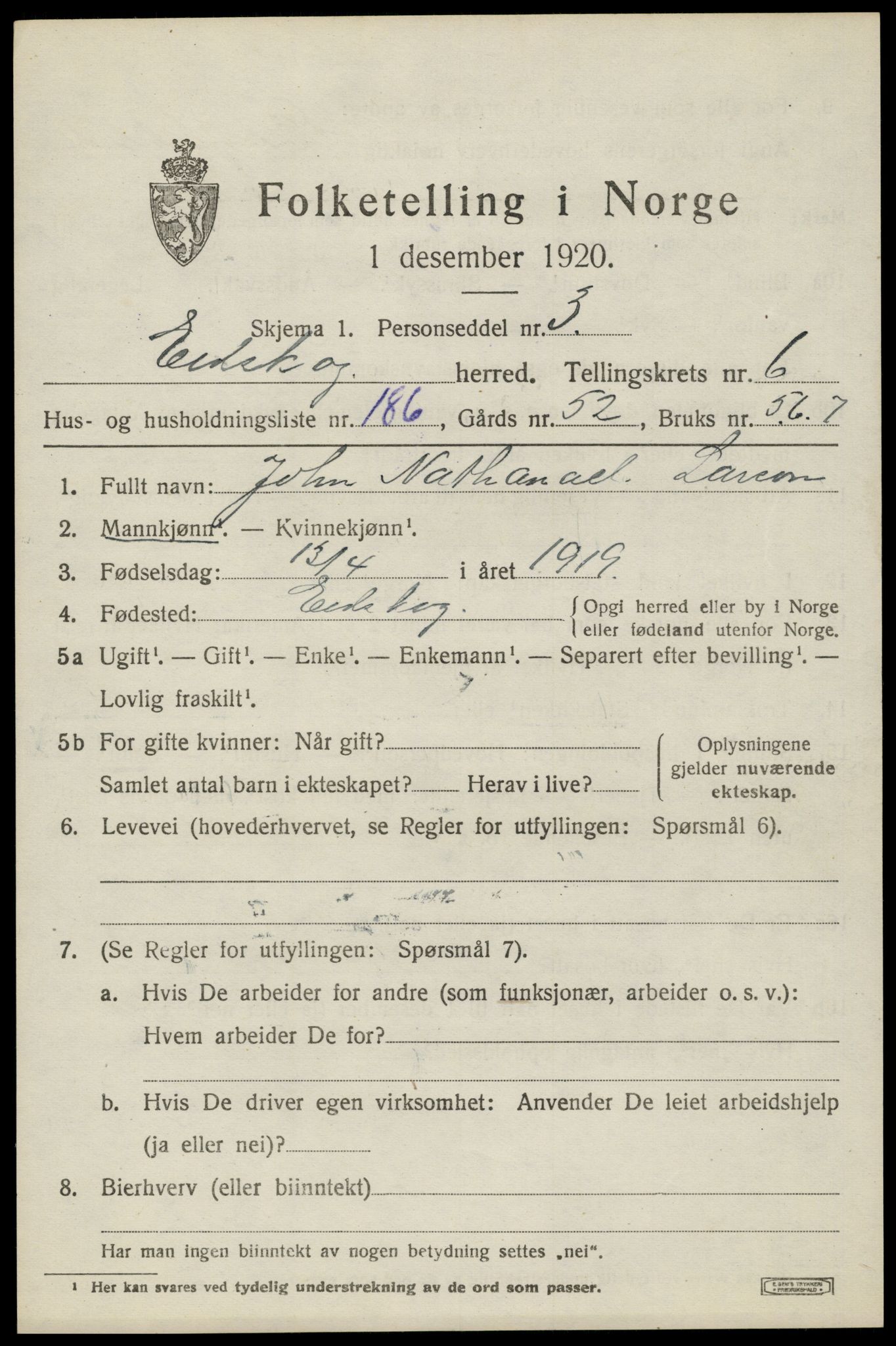 SAH, 1920 census for Eidskog, 1920, p. 8431