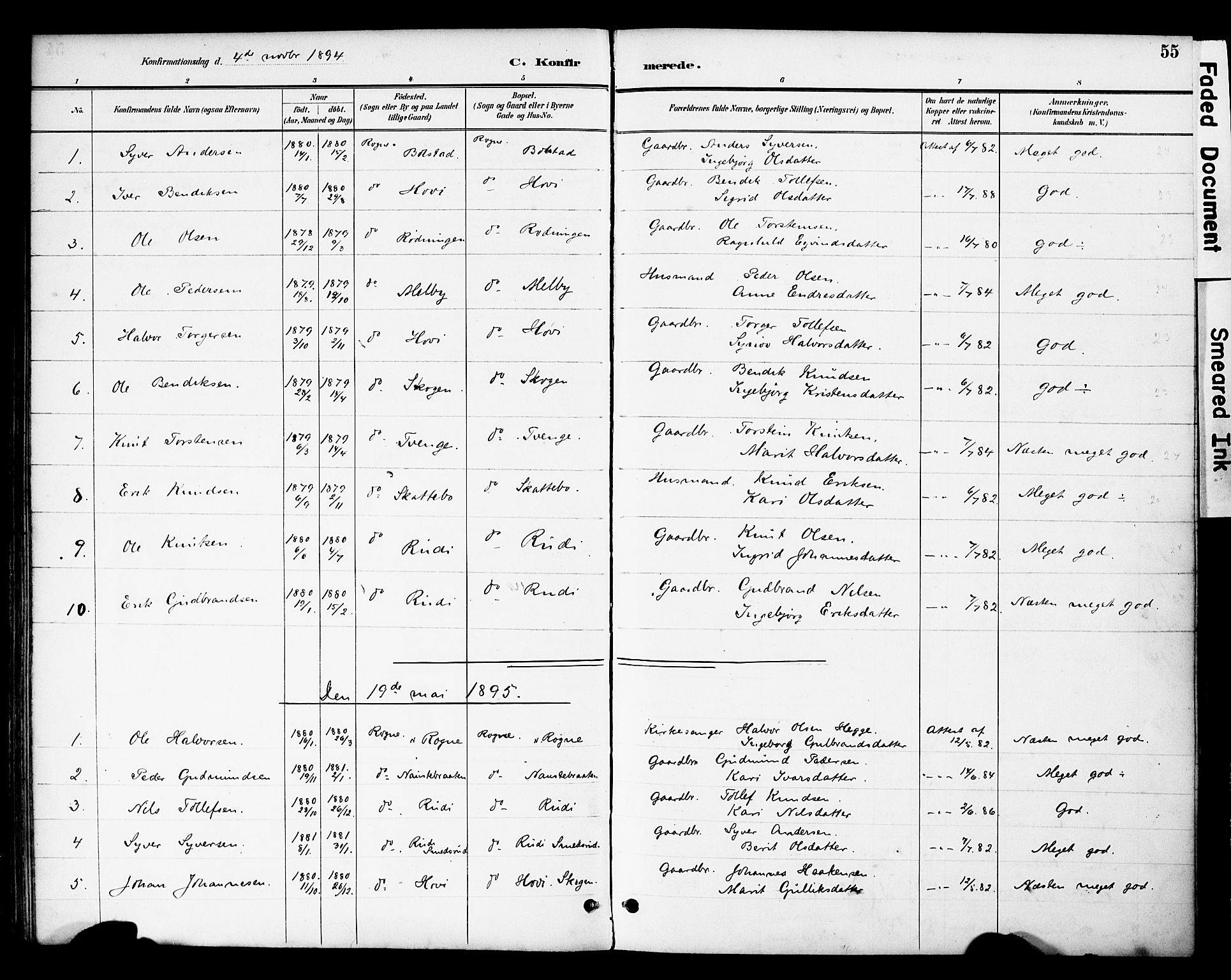 Øystre Slidre prestekontor, SAH/PREST-138/H/Ha/Haa/L0003: Parish register (official) no. 3, 1887-1910, p. 55