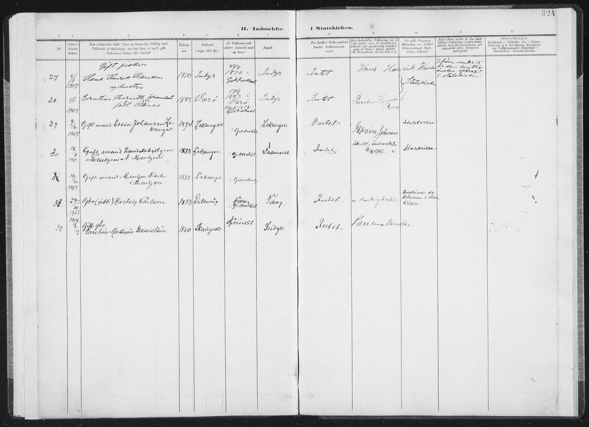 Ministerialprotokoller, klokkerbøker og fødselsregistre - Nordland, AV/SAT-A-1459/805/L0103: Parish register (official) no. 805A08II, 1900-1909, p. 324