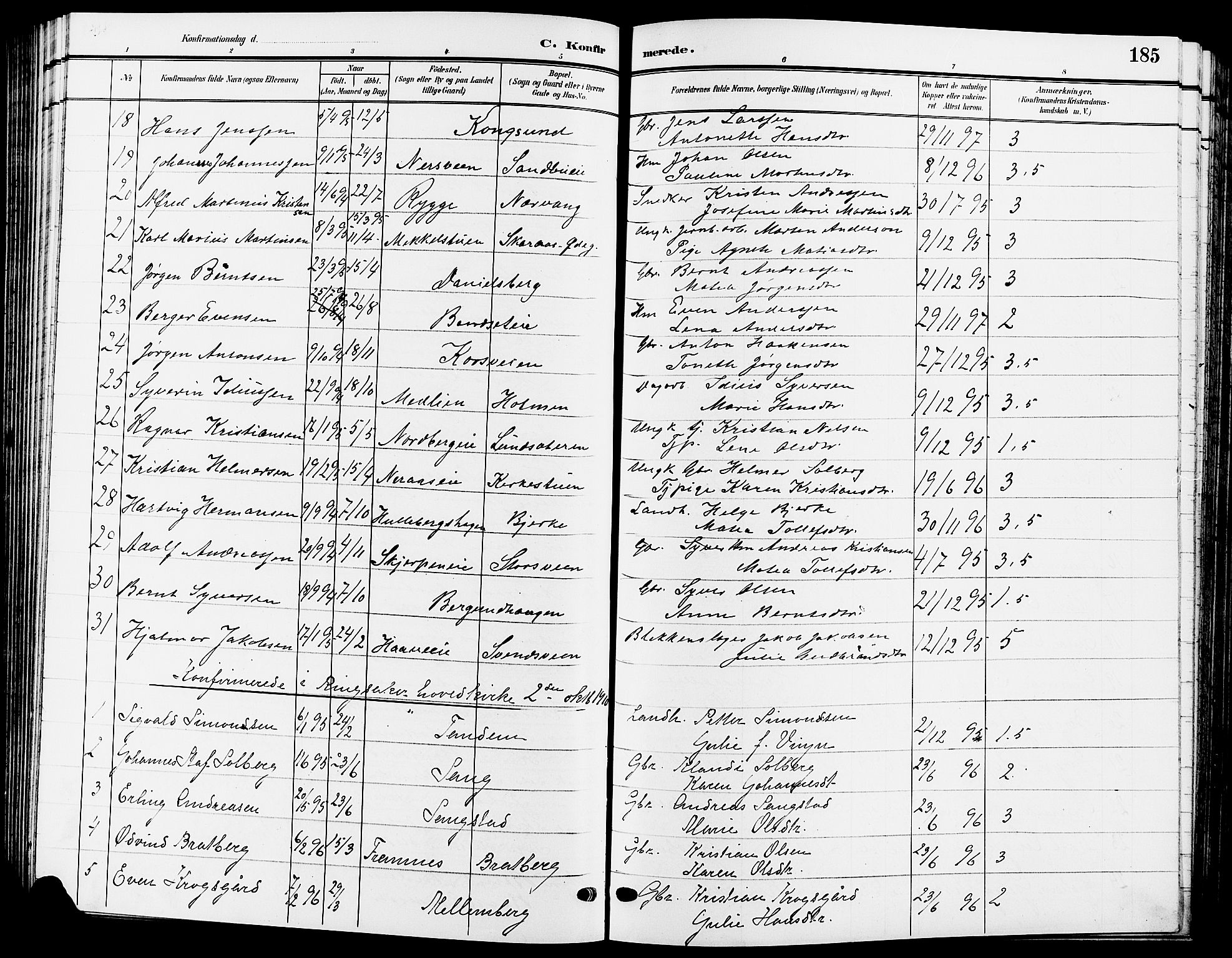 Ringsaker prestekontor, SAH/PREST-014/L/La/L0015: Parish register (copy) no. 15, 1903-1912, p. 185