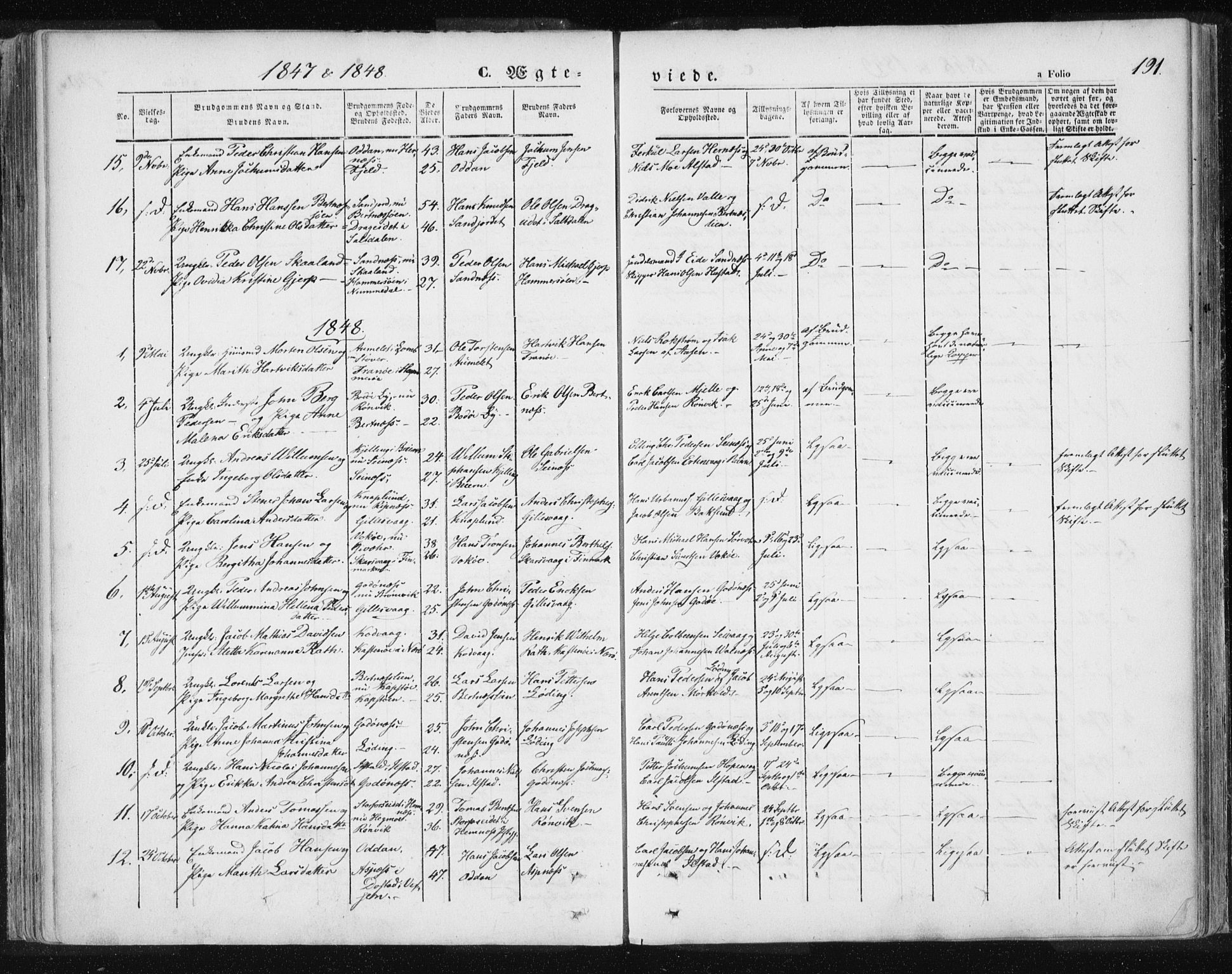 Ministerialprotokoller, klokkerbøker og fødselsregistre - Nordland, SAT/A-1459/801/L0007: Parish register (official) no. 801A07, 1845-1863, p. 191