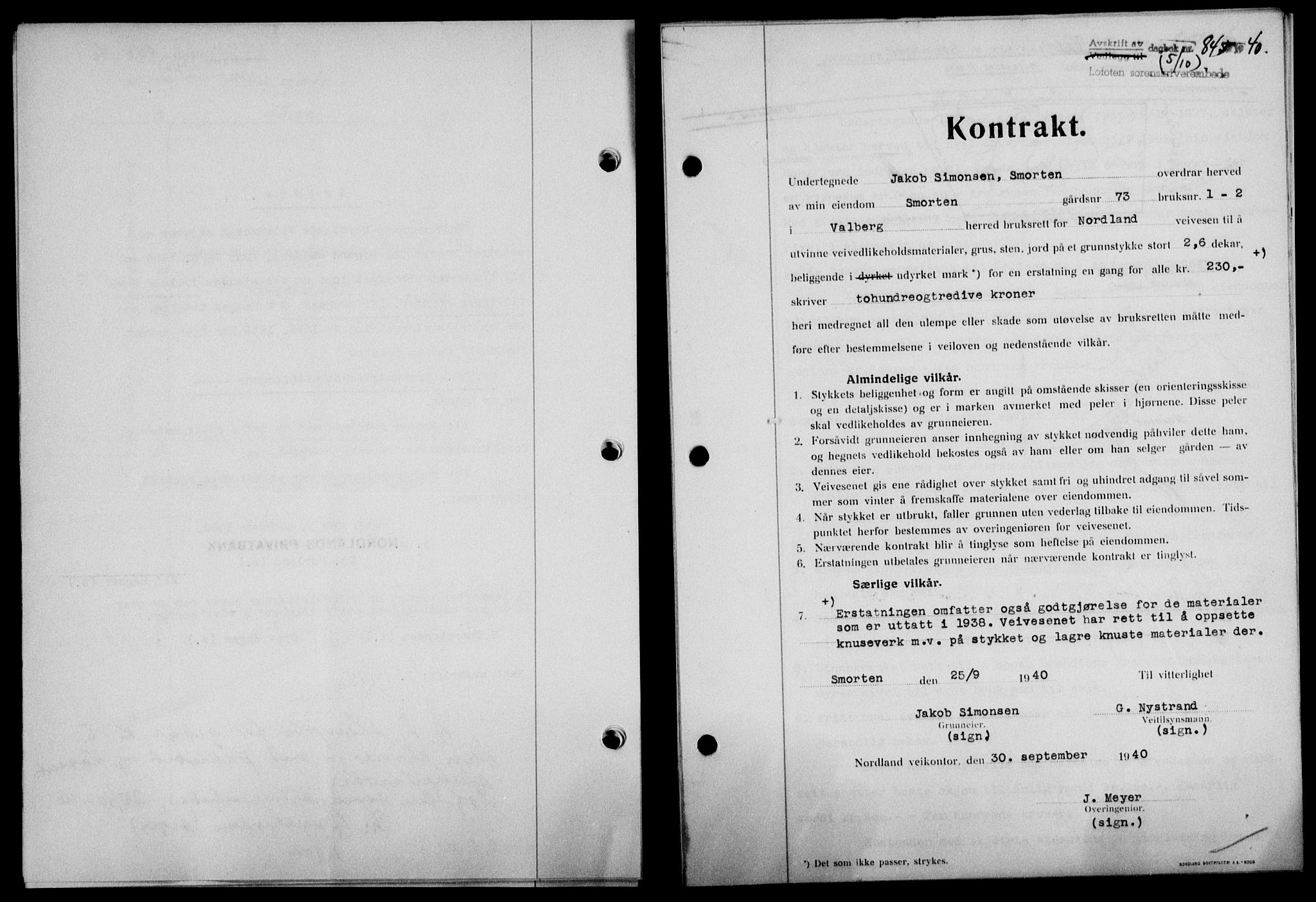Lofoten sorenskriveri, SAT/A-0017/1/2/2C/L0007a: Mortgage book no. 7a, 1939-1940, Diary no: : 843/1940
