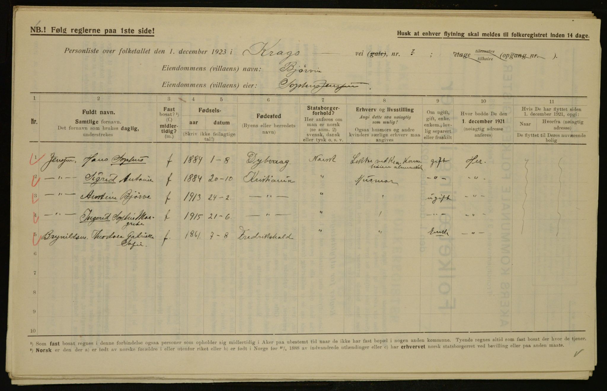 , Municipal Census 1923 for Aker, 1923, p. 14176