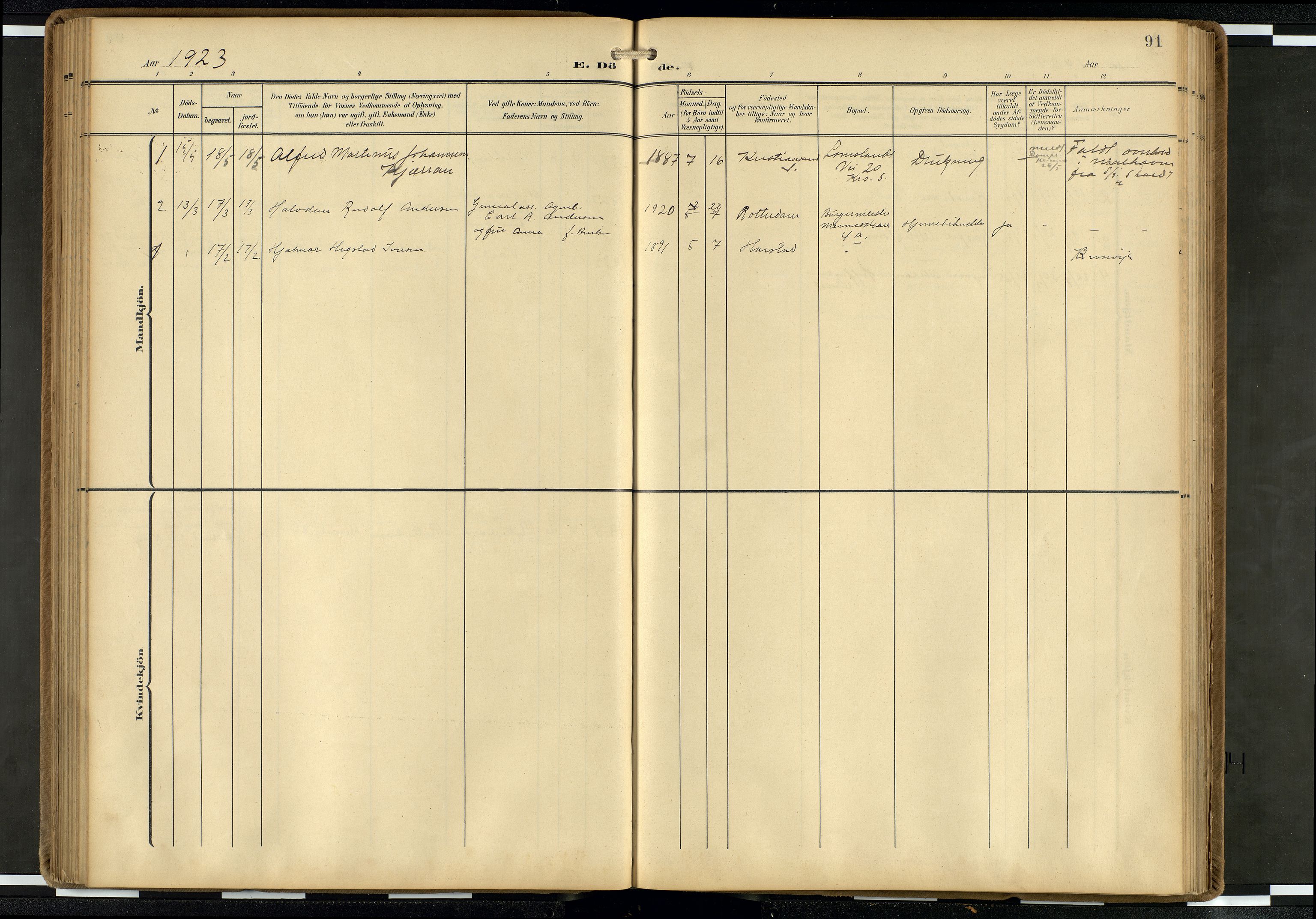 Den norske sjømannsmisjon i utlandet/Hollandske havner (Amsterdam-Rotterdam-Europort), AV/SAB-SAB/PA-0106/H/Ha/Haa/L0003: Parish register (official) no. A 3, 1908-1927, p. 90b-91a