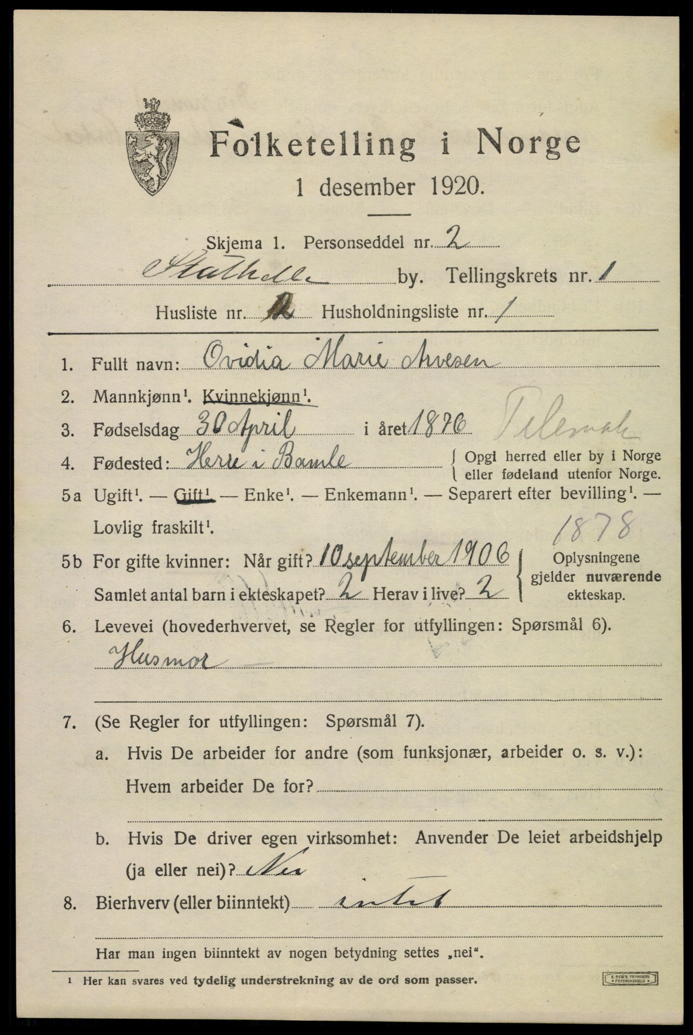 SAKO, 1920 census for Stathelle, 1920, p. 553