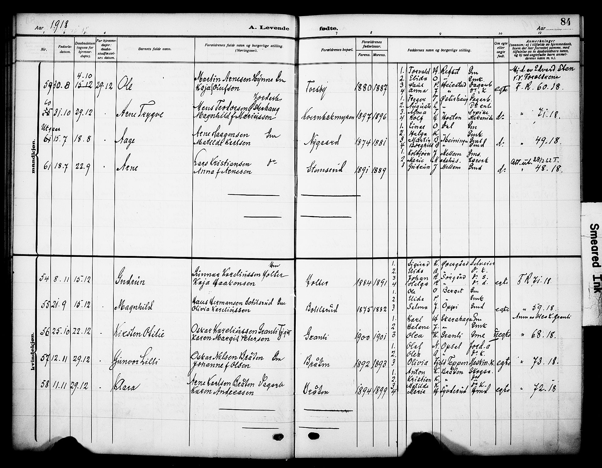 Grue prestekontor, AV/SAH-PREST-036/H/Ha/Haa/L0015: Parish register (official) no. 15, 1911-1922, p. 84