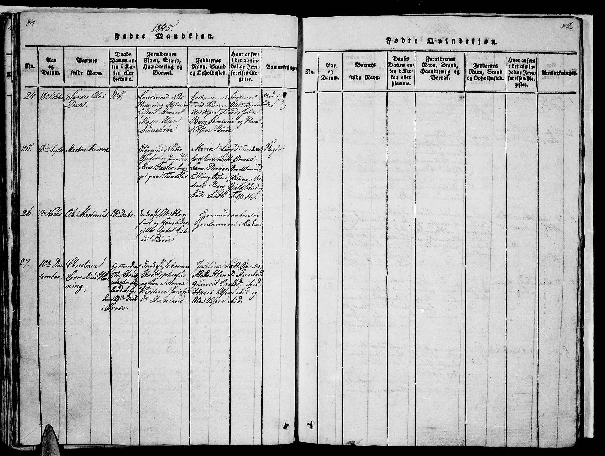 Ministerialprotokoller, klokkerbøker og fødselsregistre - Nordland, AV/SAT-A-1459/893/L1346: Parish register (copy) no. 893C01, 1820-1858, p. 84-85