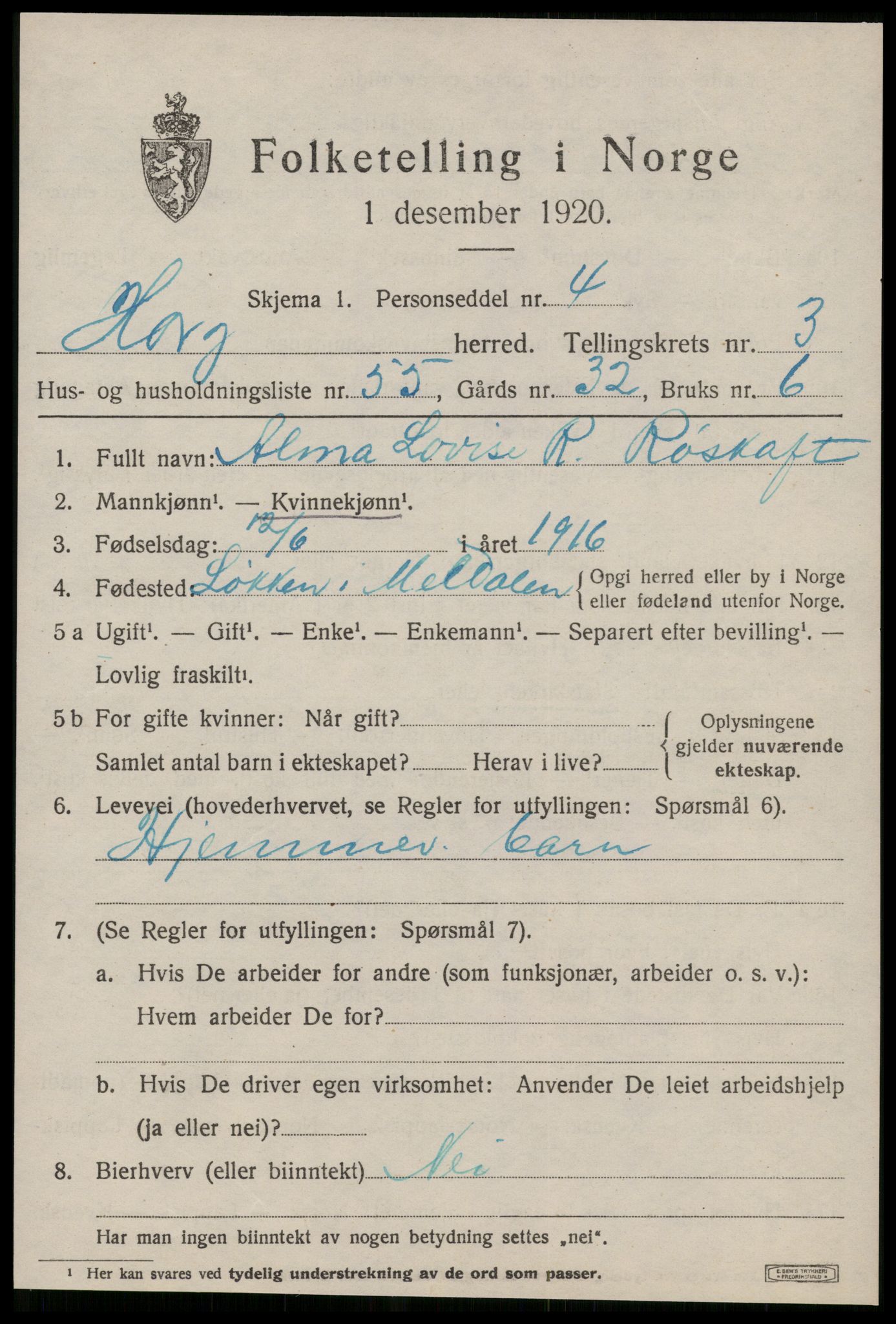 SAT, 1920 census for Horg, 1920, p. 3040