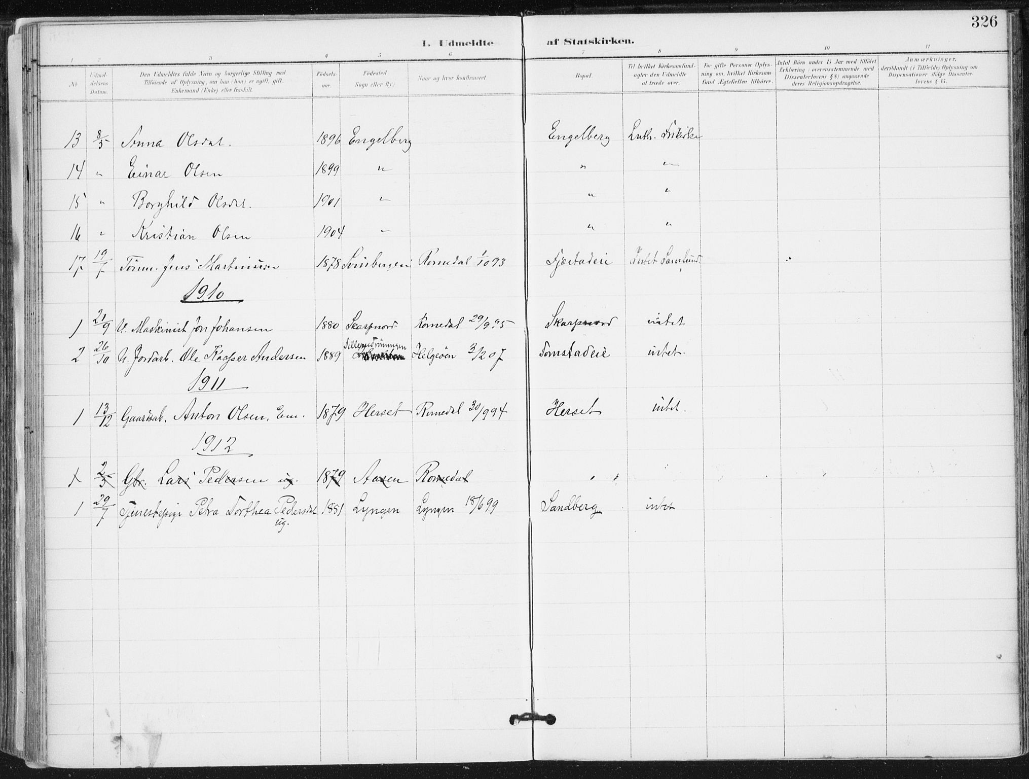 Romedal prestekontor, SAH/PREST-004/K/L0011: Parish register (official) no. 11, 1896-1912, p. 326