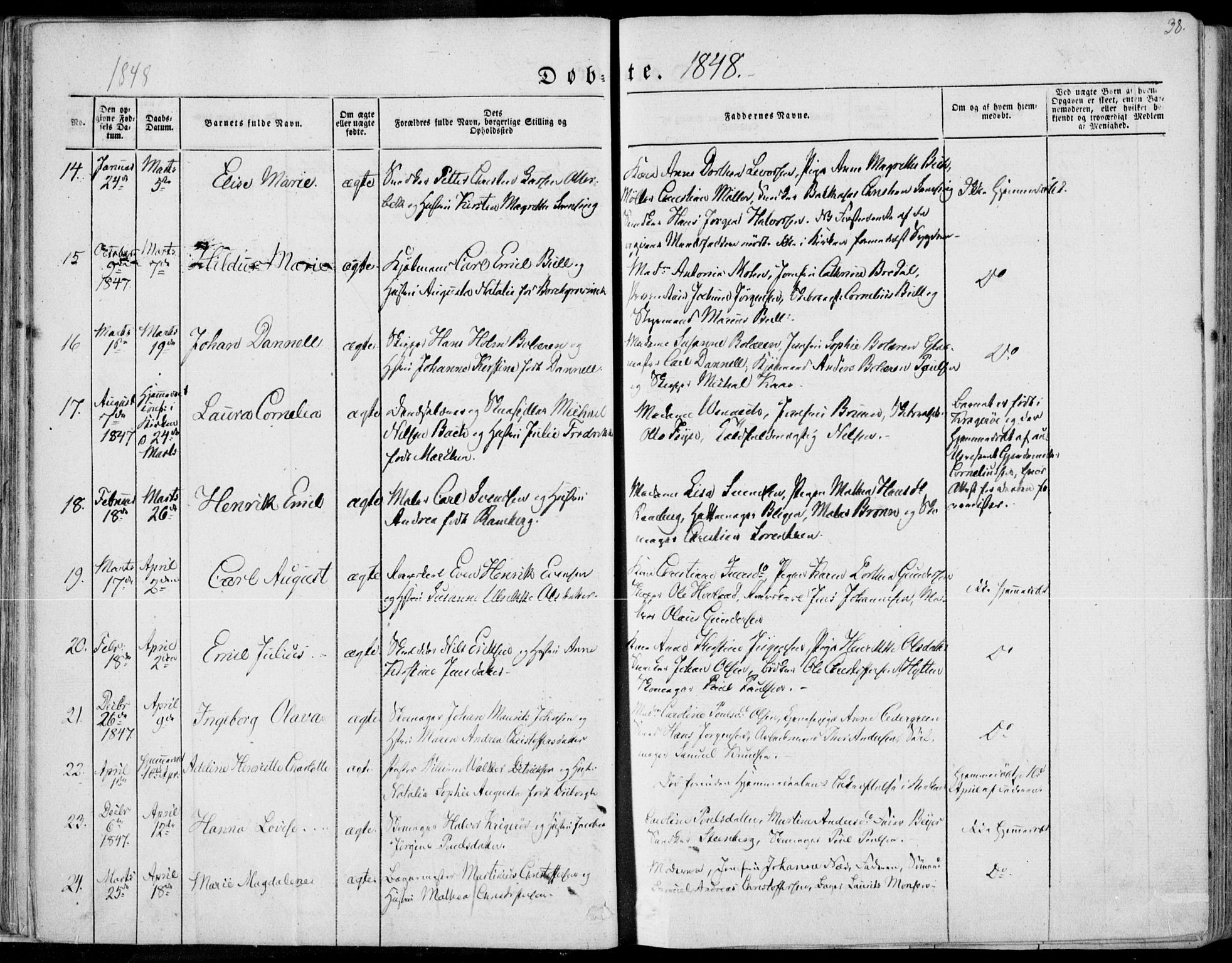 Tønsberg kirkebøker, SAKO/A-330/F/Fa/L0007: Parish register (official) no. I 7, 1845-1854, p. 38