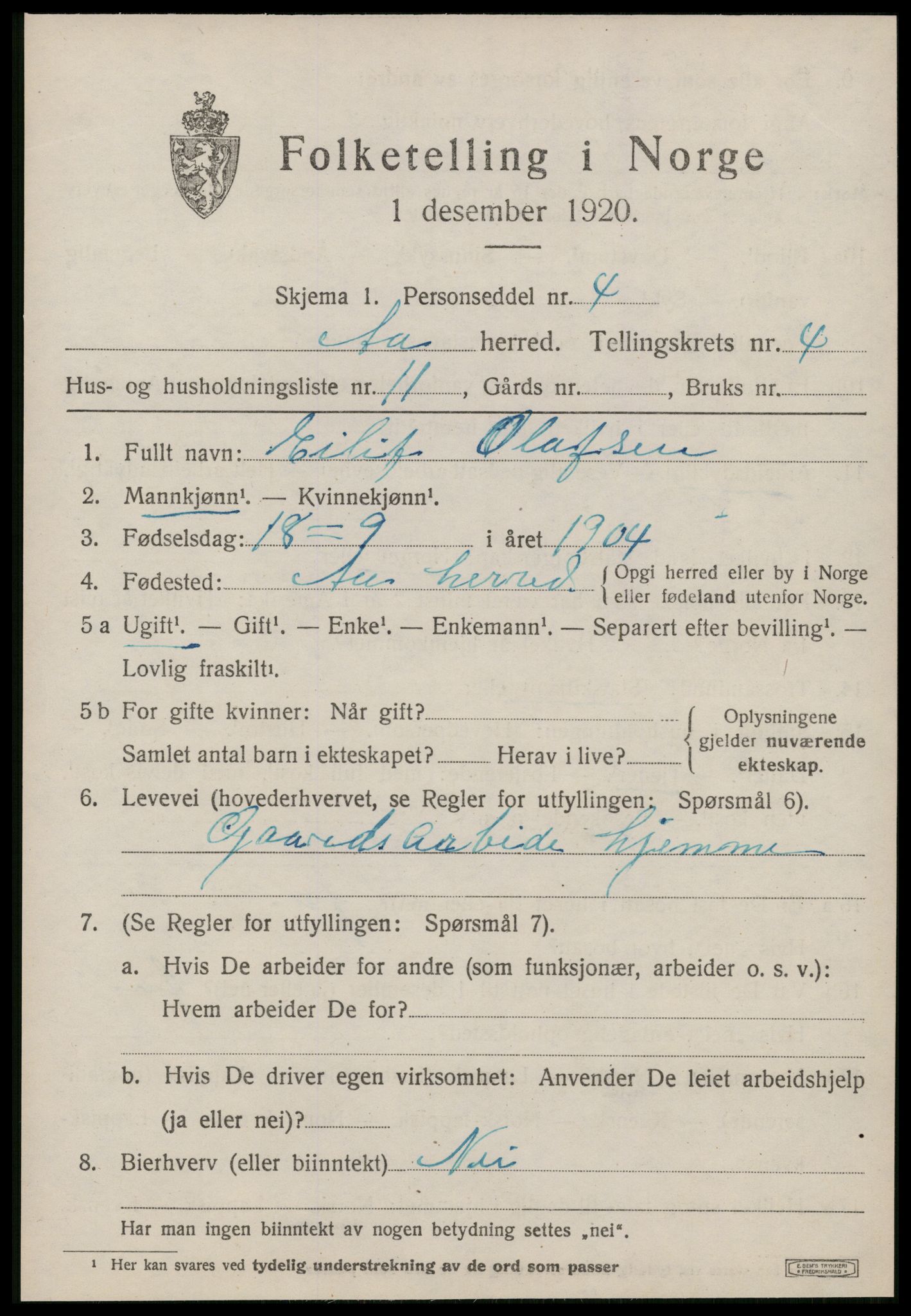 SAT, 1920 census for Å, 1920, p. 2210