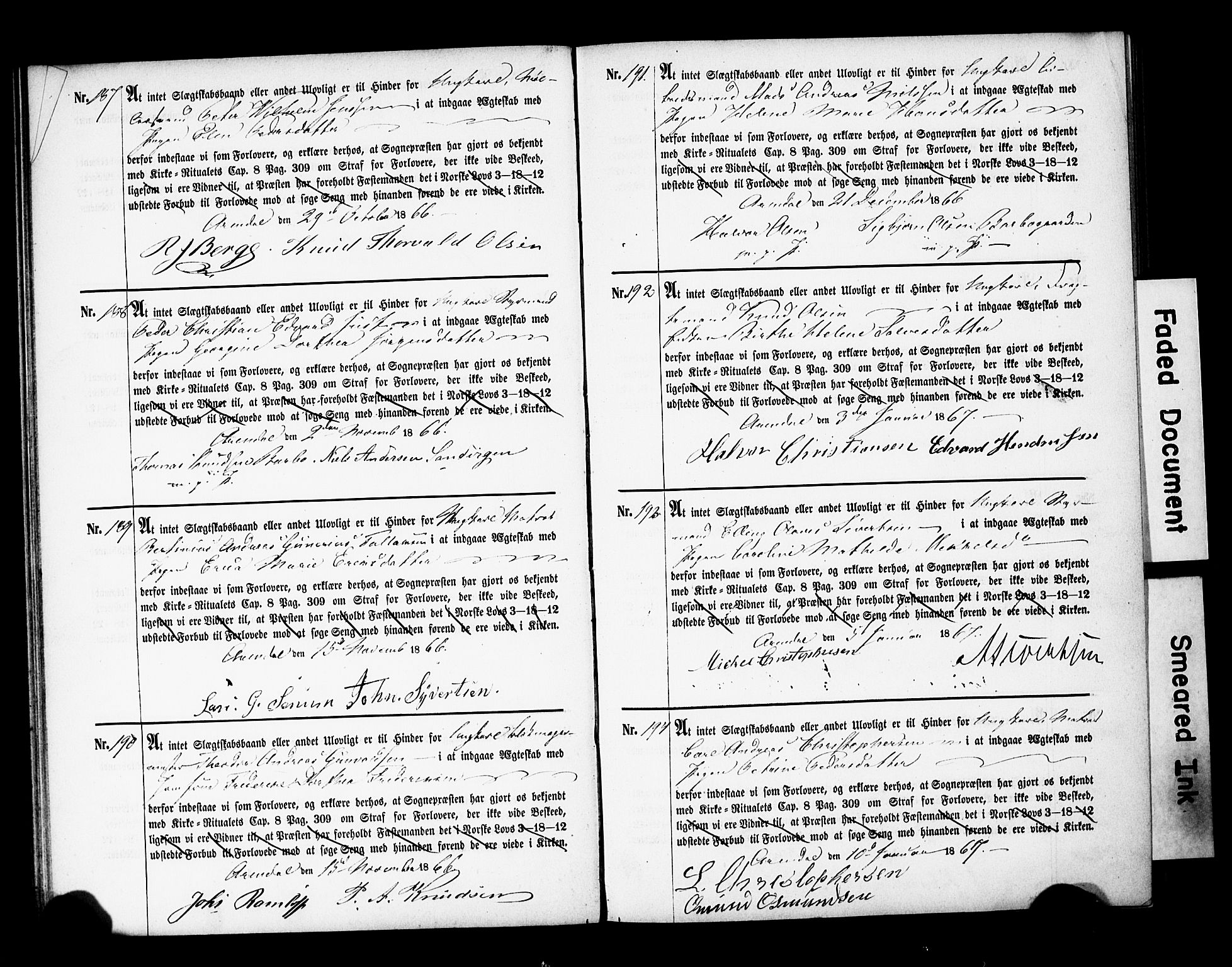 Arendal sokneprestkontor, Trefoldighet, AV/SAK-1111-0040/F/Fe/L0001: Best man's statements no. A VI 1, 1857-1875