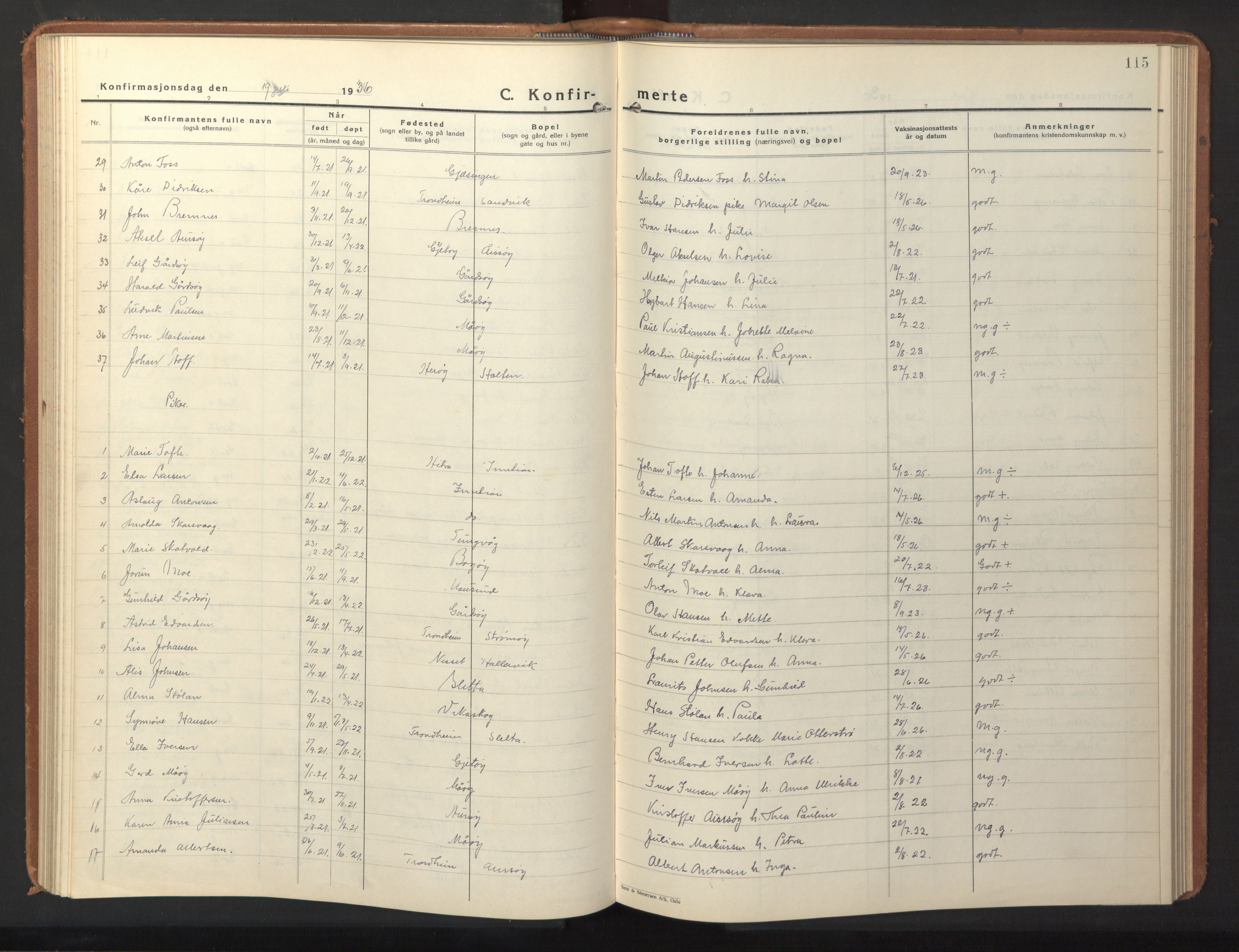 Ministerialprotokoller, klokkerbøker og fødselsregistre - Sør-Trøndelag, SAT/A-1456/640/L0590: Parish register (copy) no. 640C07, 1935-1948, p. 115