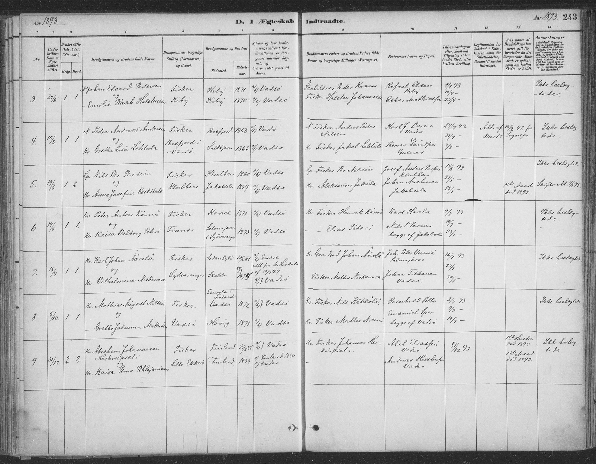 Vadsø sokneprestkontor, SATØ/S-1325/H/Ha/L0009kirke: Parish register (official) no. 9, 1881-1917, p. 243