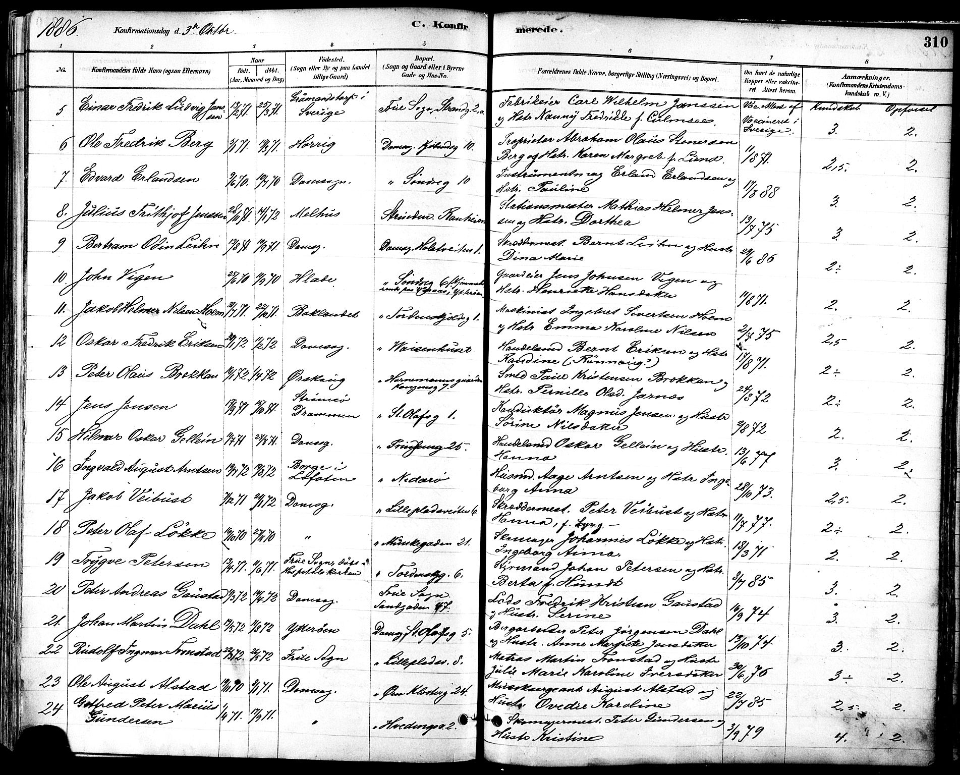 Ministerialprotokoller, klokkerbøker og fødselsregistre - Sør-Trøndelag, AV/SAT-A-1456/601/L0057: Parish register (official) no. 601A25, 1877-1891, p. 310