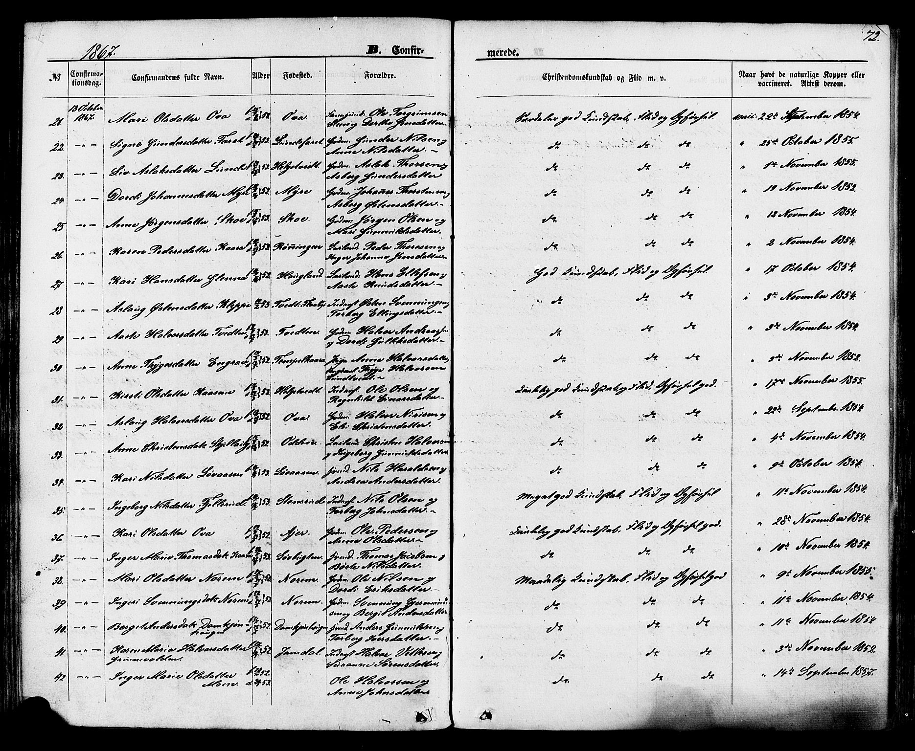 Lunde kirkebøker, SAKO/A-282/F/Fa/L0001: Parish register (official) no. I 1, 1866-1883, p. 72