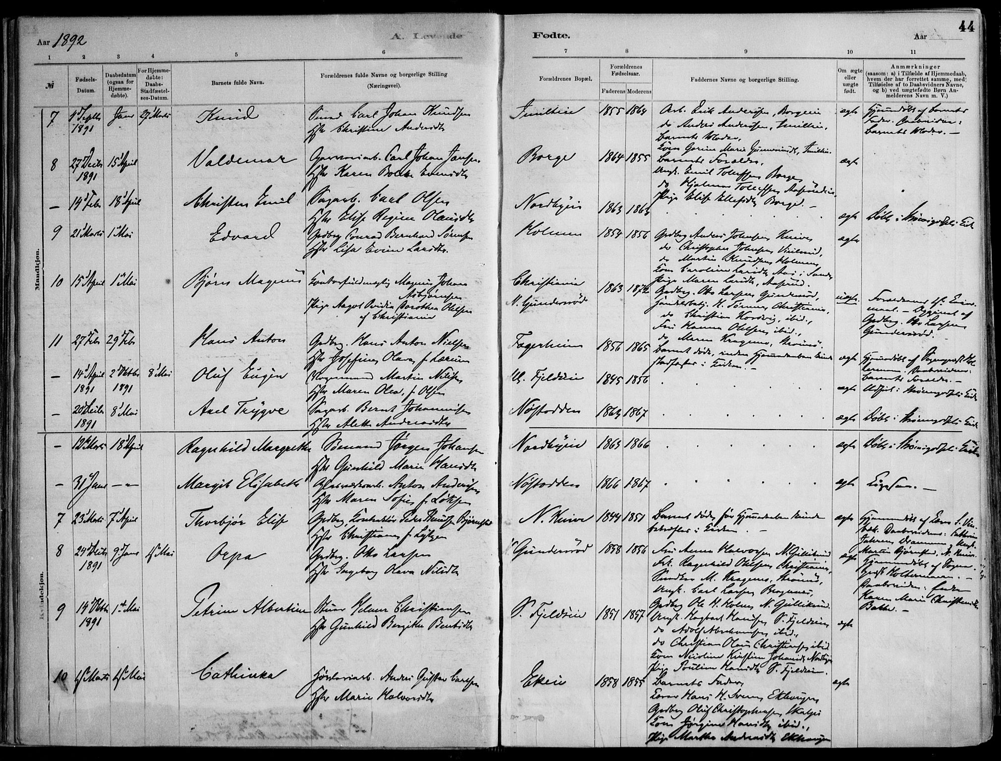 Skoger kirkebøker, AV/SAKO-A-59/F/Fa/L0006: Parish register (official) no. I 6, 1885-1910, p. 44