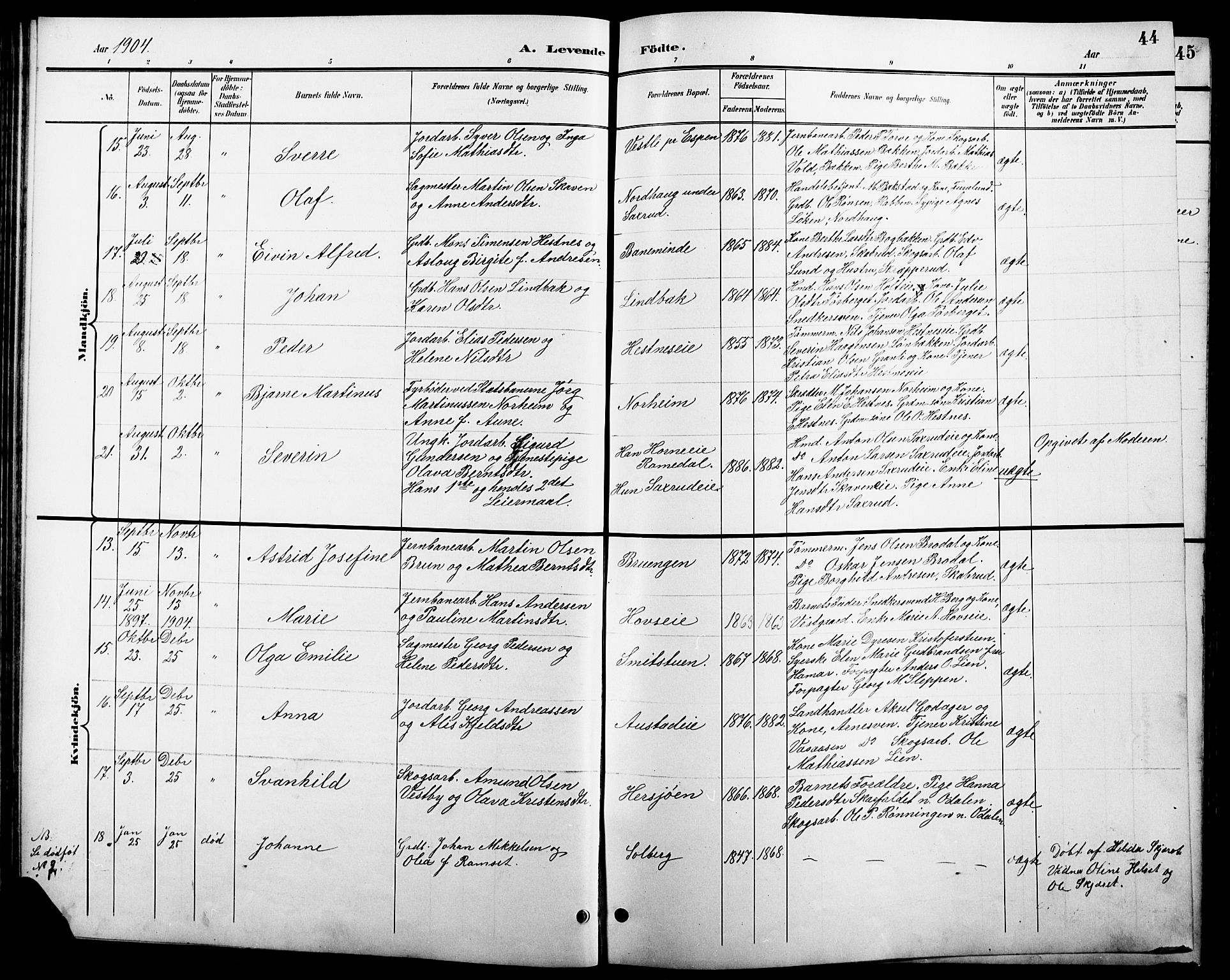 Stange prestekontor, AV/SAH-PREST-002/L/L0011: Parish register (copy) no. 11, 1895-1917, p. 44