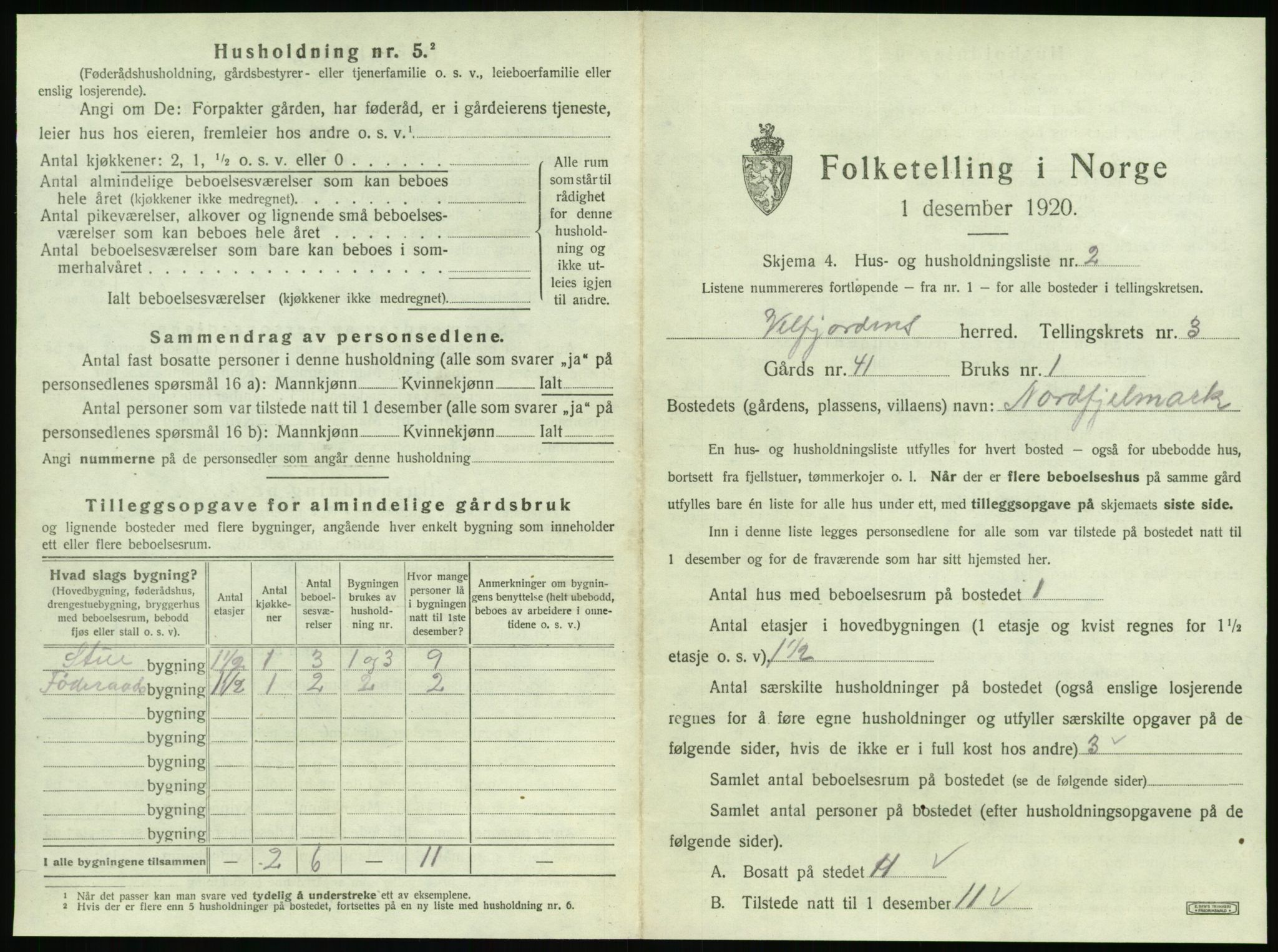 SAT, 1920 census for Velfjord, 1920, p. 325