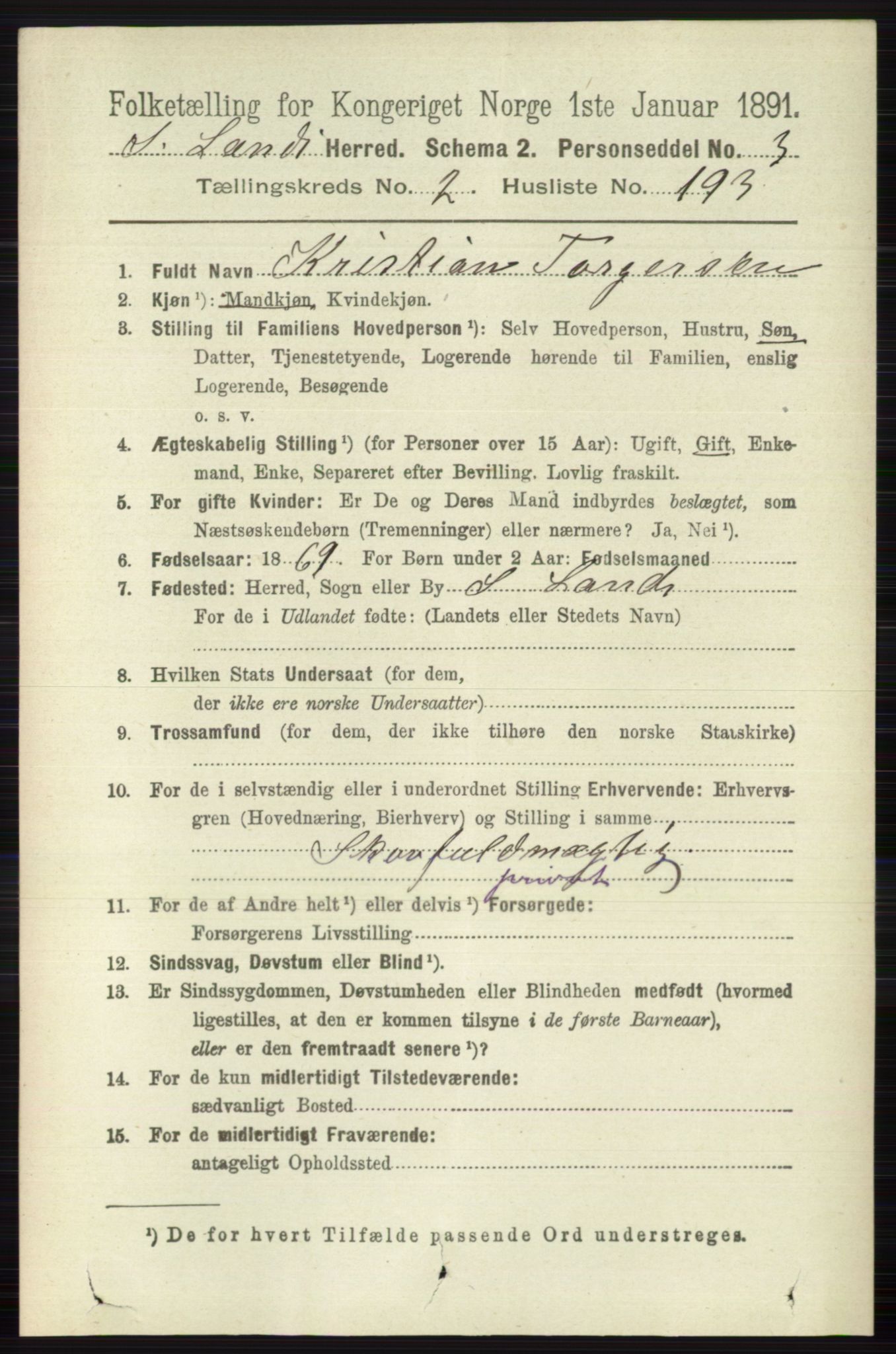 RA, 1891 census for 0536 Søndre Land, 1891, p. 2255