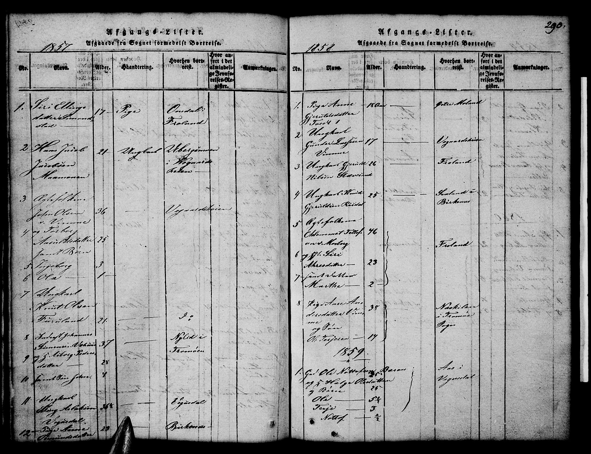 Åmli sokneprestkontor, AV/SAK-1111-0050/F/Fb/Fbc/L0001: Parish register (copy) no. B 1, 1816-1867, p. 290