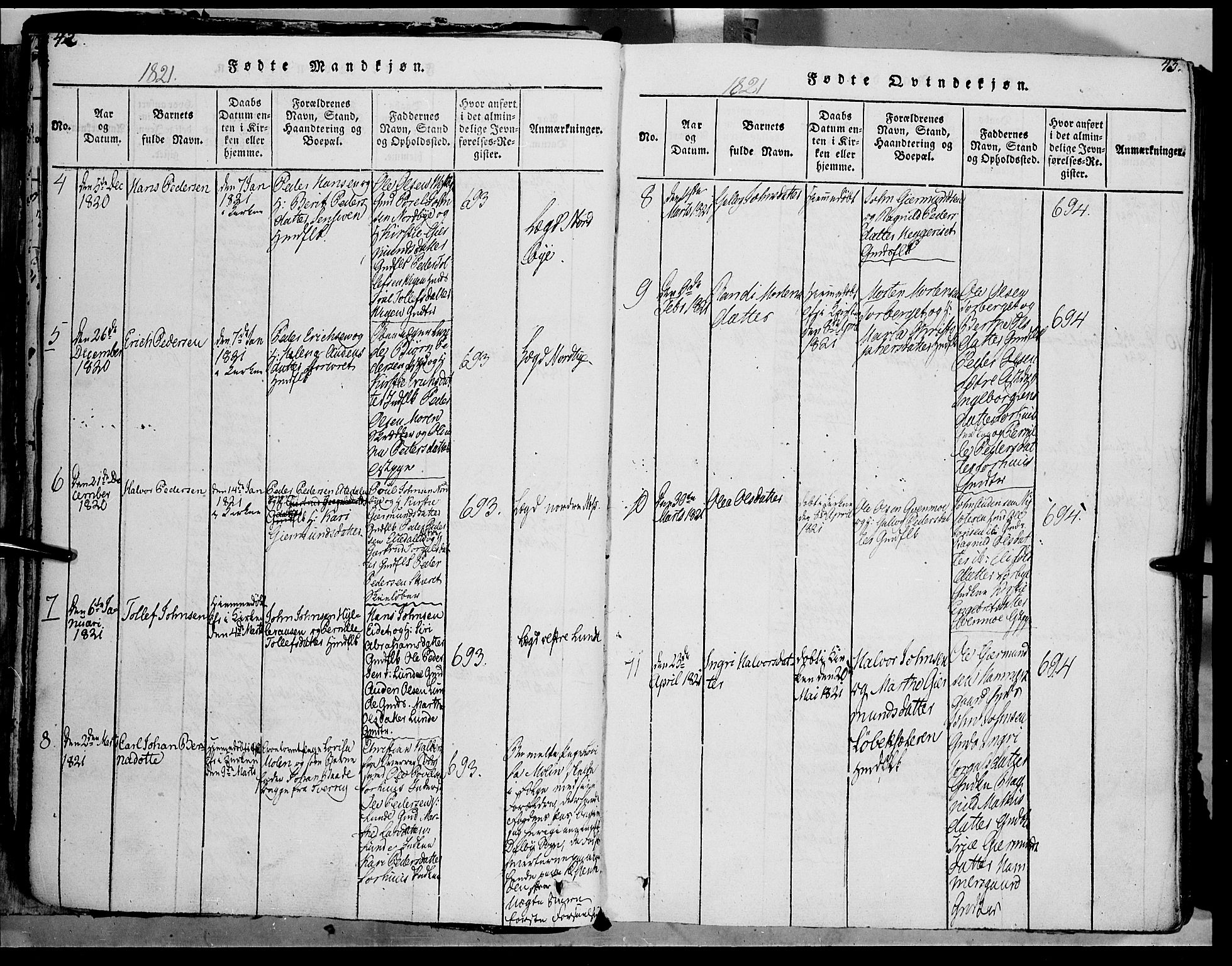 Trysil prestekontor, AV/SAH-PREST-046/H/Ha/Haa/L0003: Parish register (official) no. 3 /1, 1814-1841, p. 42-43