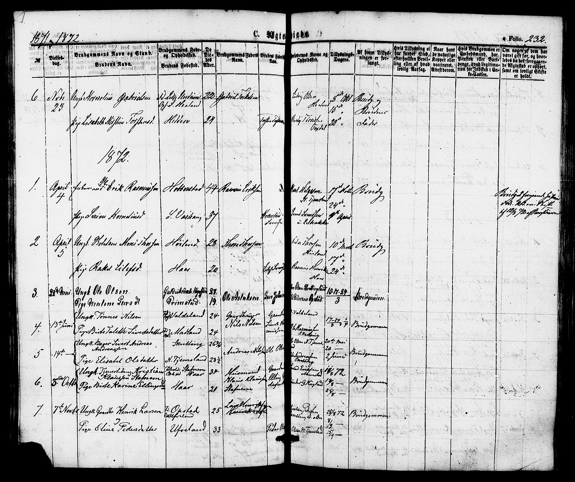Hå sokneprestkontor, AV/SAST-A-101801/001/30BA/L0009: Parish register (official) no. A 8, 1855-1878, p. 232