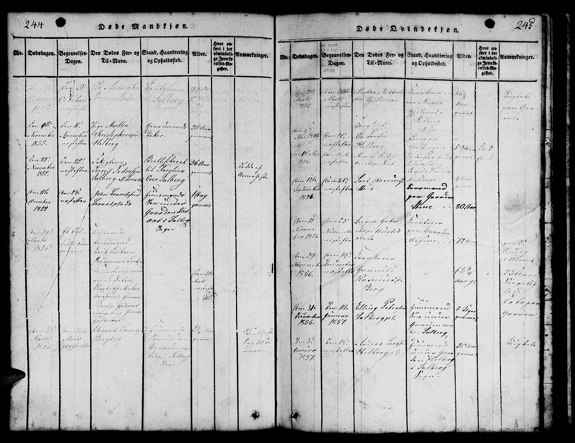 Ministerialprotokoller, klokkerbøker og fødselsregistre - Nord-Trøndelag, AV/SAT-A-1458/731/L0310: Parish register (copy) no. 731C01, 1816-1874, p. 244-245