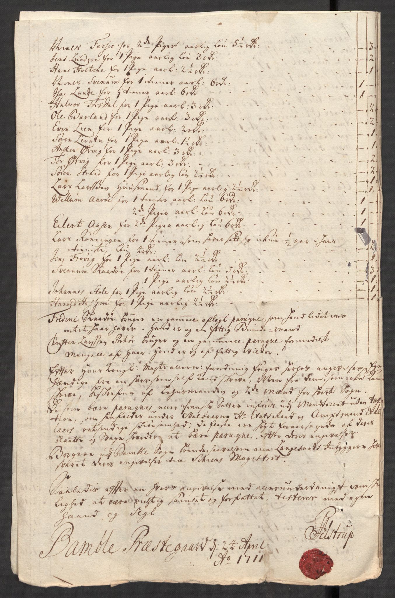 Rentekammeret inntil 1814, Reviderte regnskaper, Fogderegnskap, AV/RA-EA-4092/R36/L2121: Fogderegnskap Øvre og Nedre Telemark og Bamble, 1711, p. 526